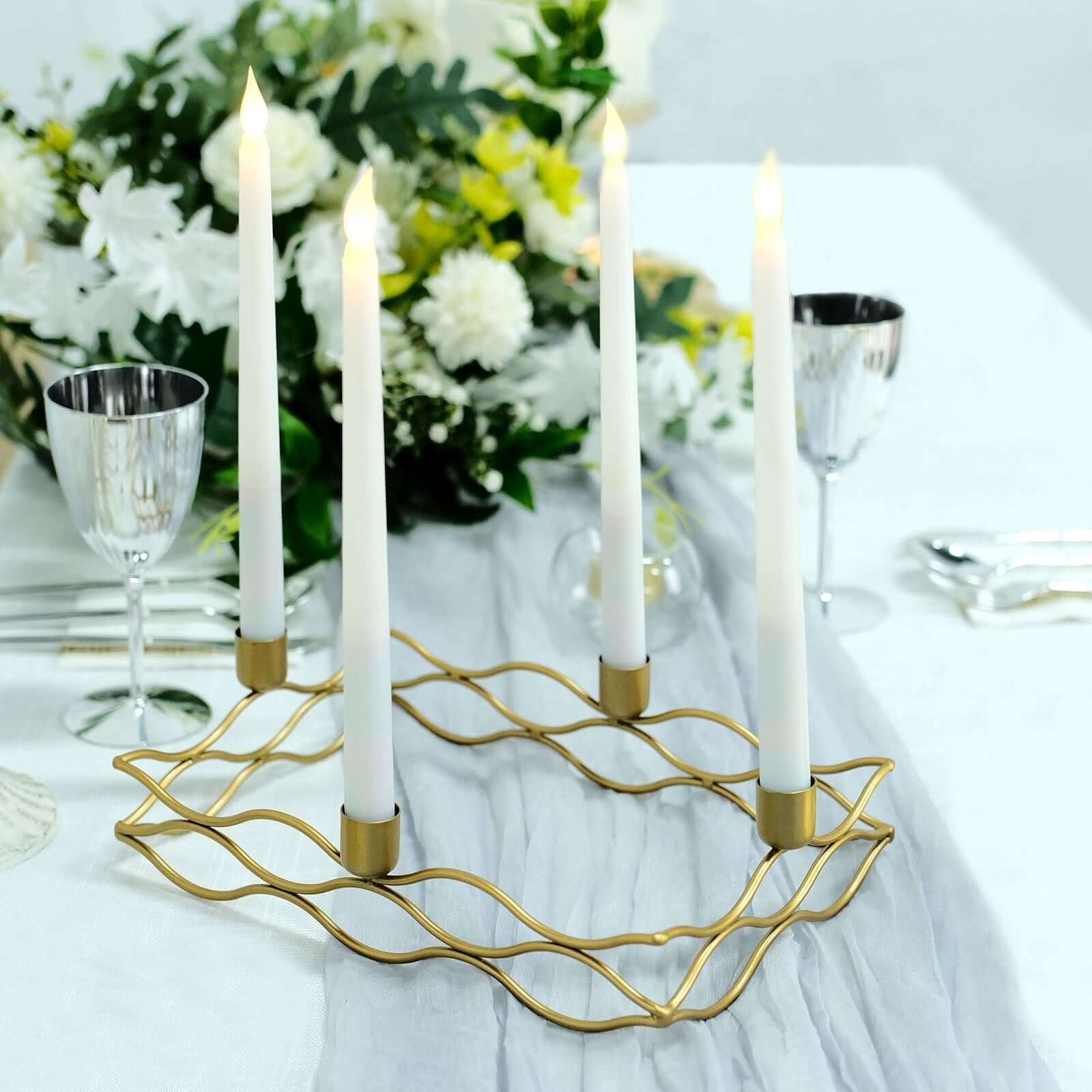 4 Arm Gold Metal Taper Candle Wreath Candelabra 12"x8" Rectangular Design - Wedding Table Centerpiece - Image 10