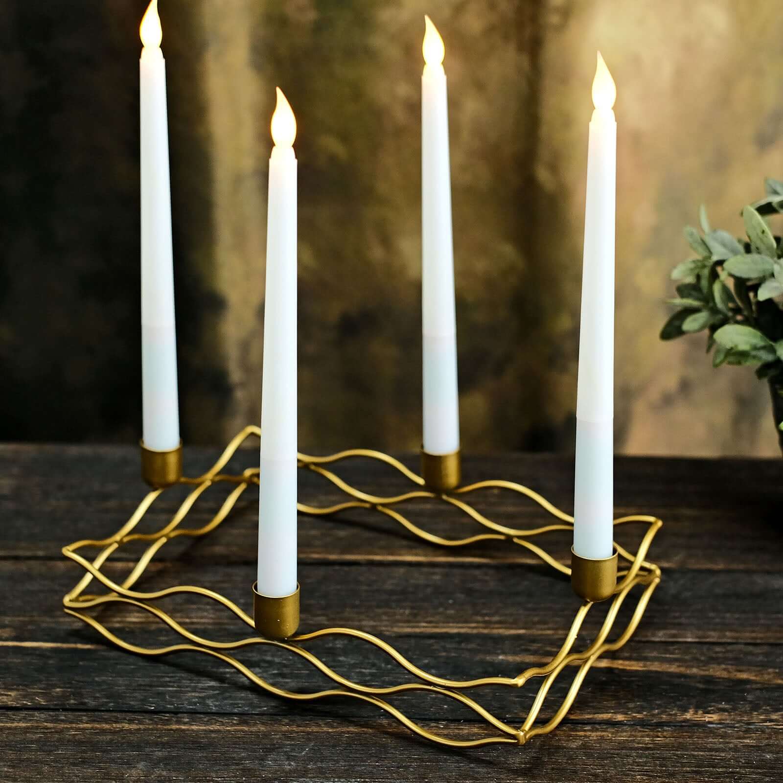 4 Arm Gold Metal Taper Candle Wreath Candelabra 12"x8" Rectangular Design - Wedding Table Centerpiece - Image 4