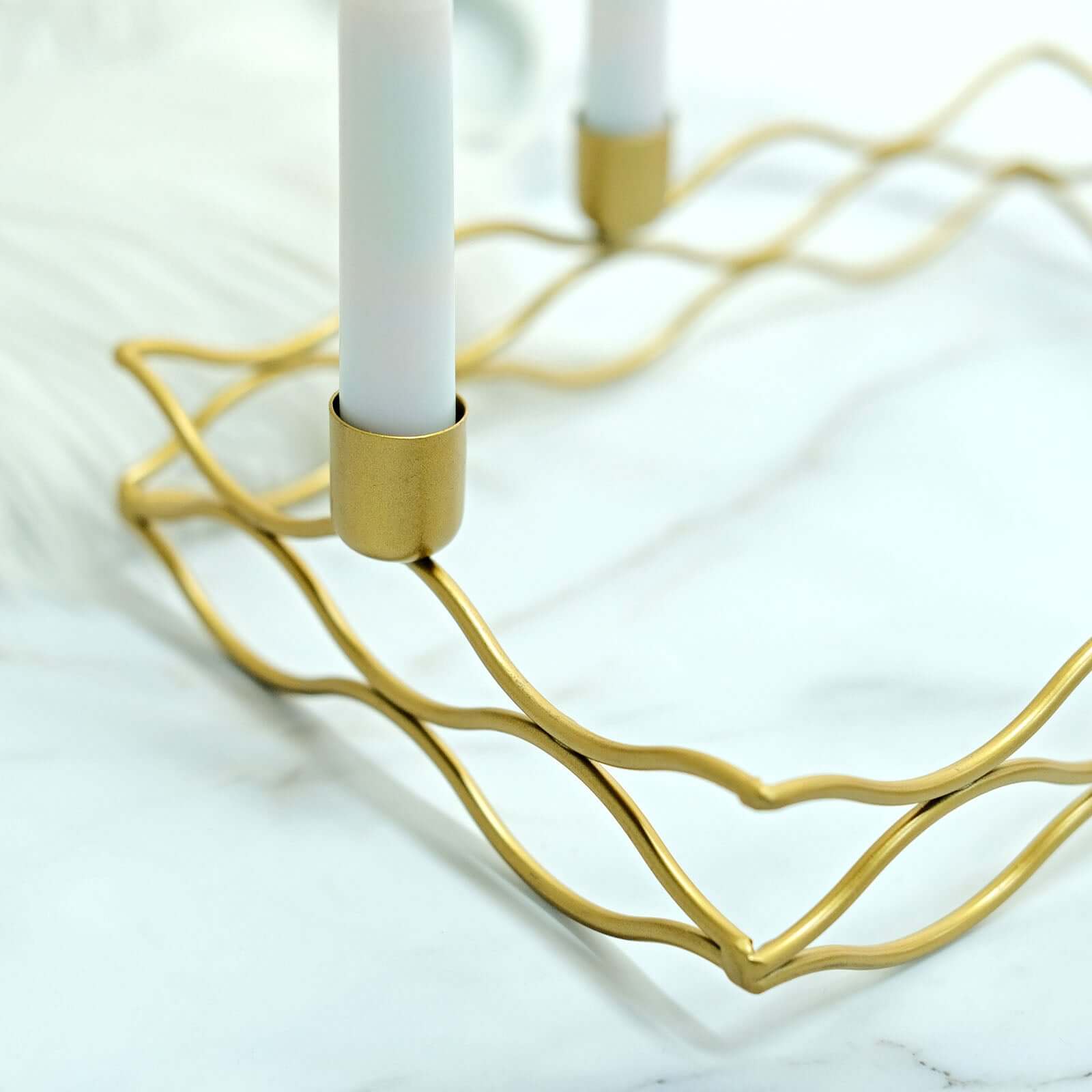 4 Arm Gold Metal Taper Candle Wreath Candelabra 12"x8" Rectangular Design - Wedding Table Centerpiece - Image 6