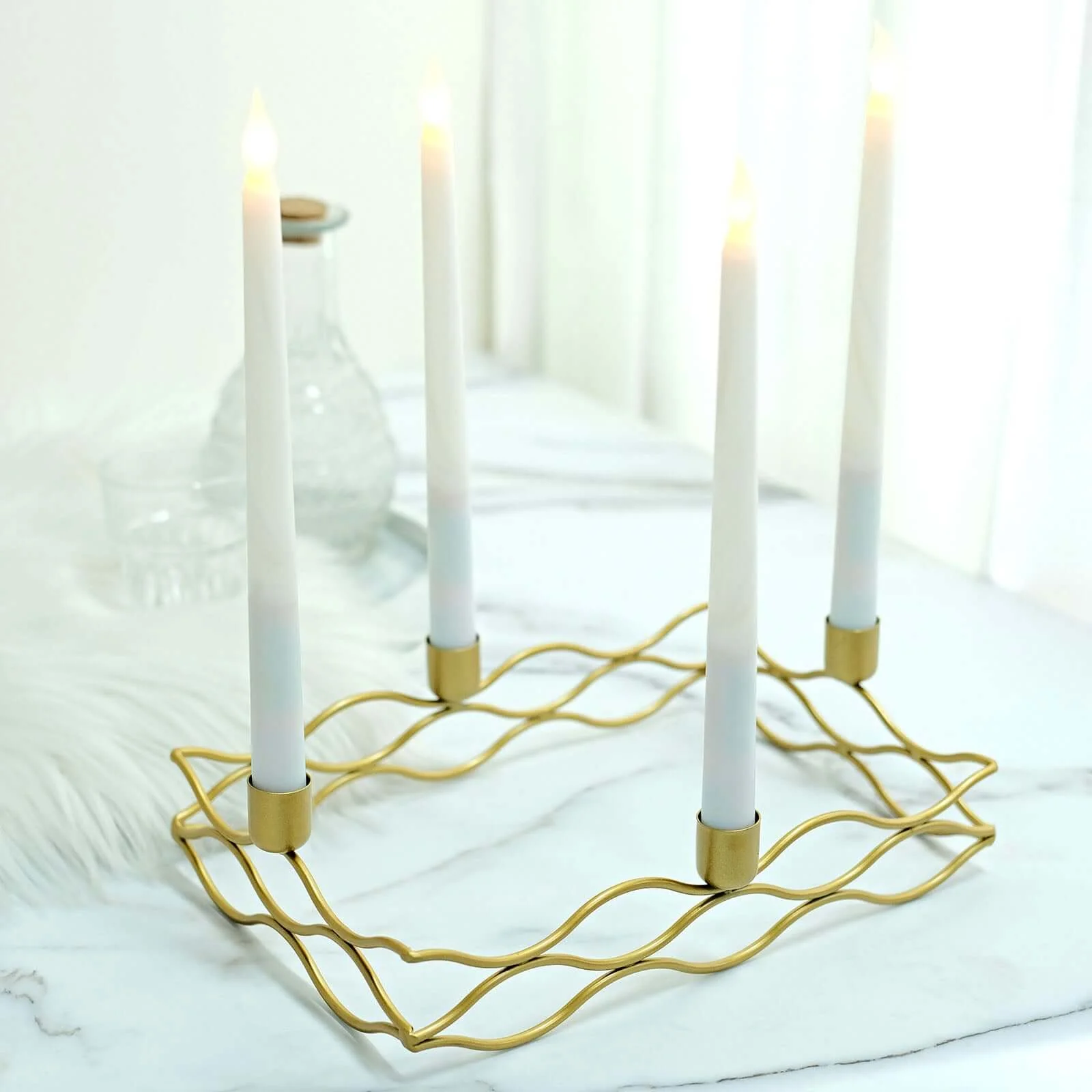 4 Arm Gold Metal Taper Candle Wreath Candelabra 12"x8" Rectangular Design - Wedding Table Centerpiece - Image 8