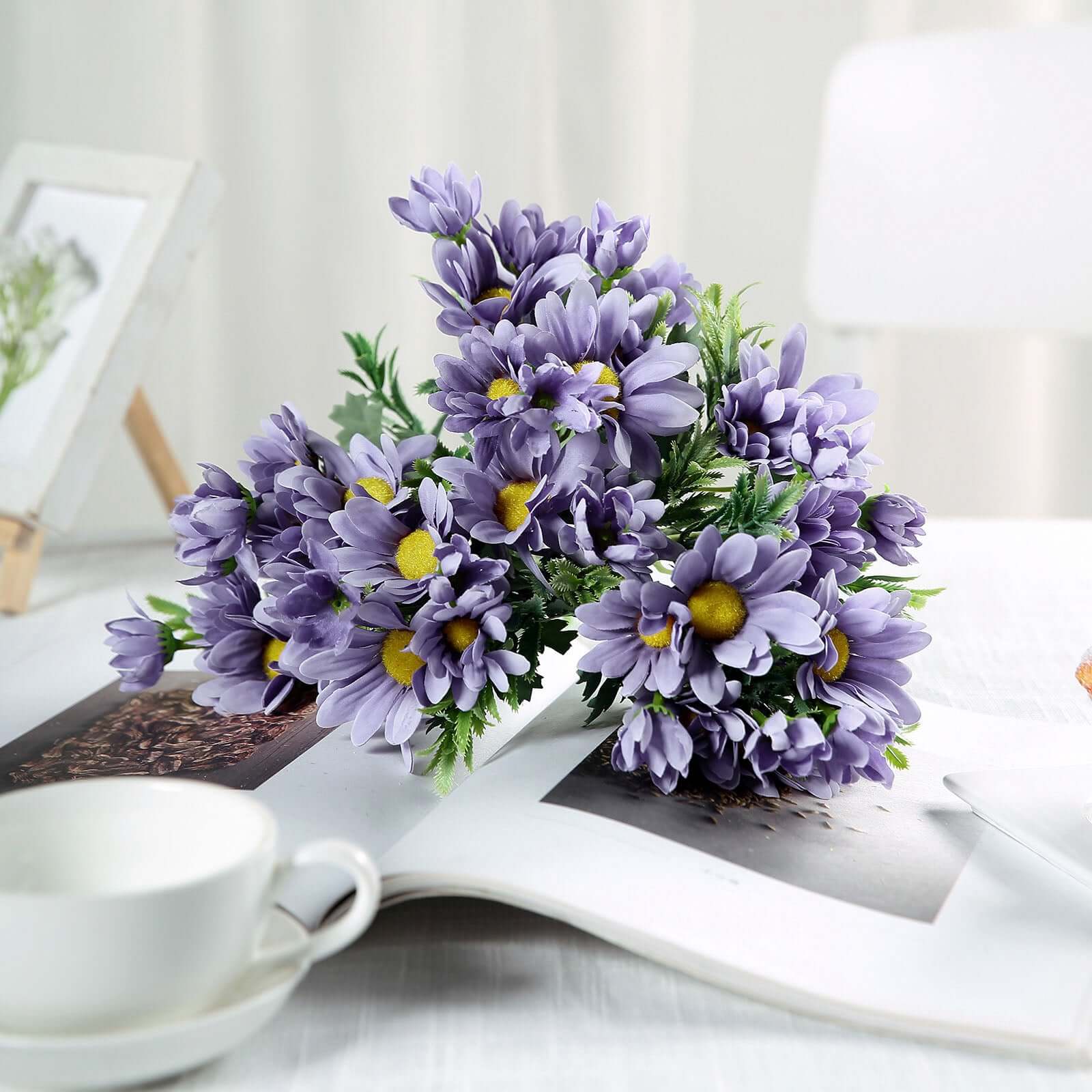 4 Bushes Lavender Lilac Artificial Silk Daisy Flower Bouquet Branches 11" - Image 11