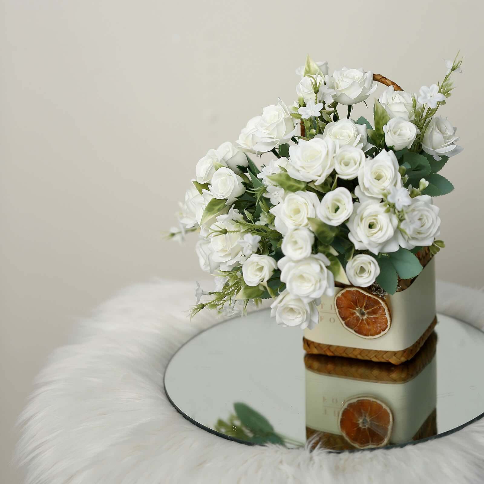 4 Bushes Ivory Real Touch Artificial Silk Rose Bridal Bouquet, Faux Flowers 12" - Image 7