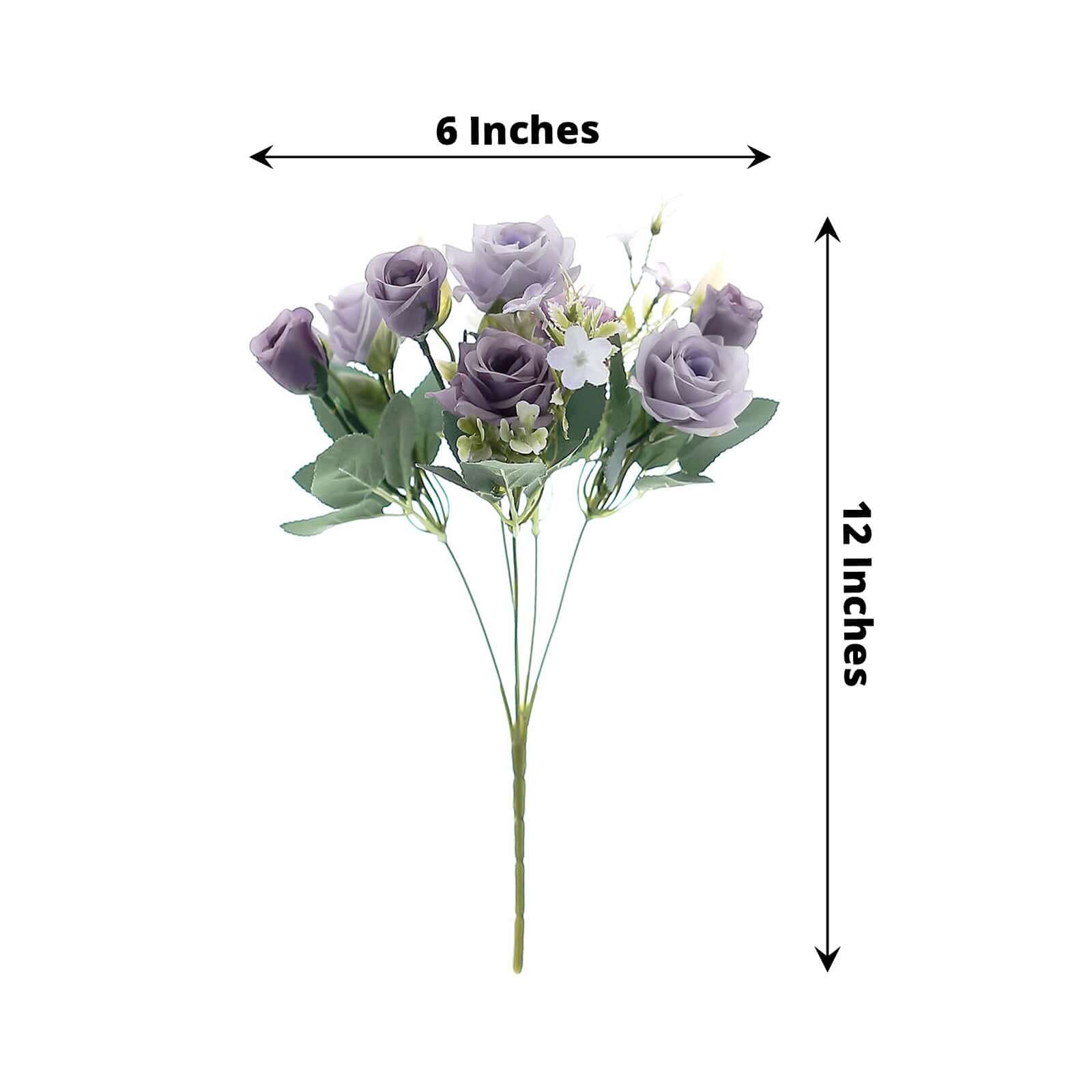 4 Bushes Lavender Lilac Real Touch Artificial Silk Rose Bridal Bouquet, Faux Flowers 12" - Image 3