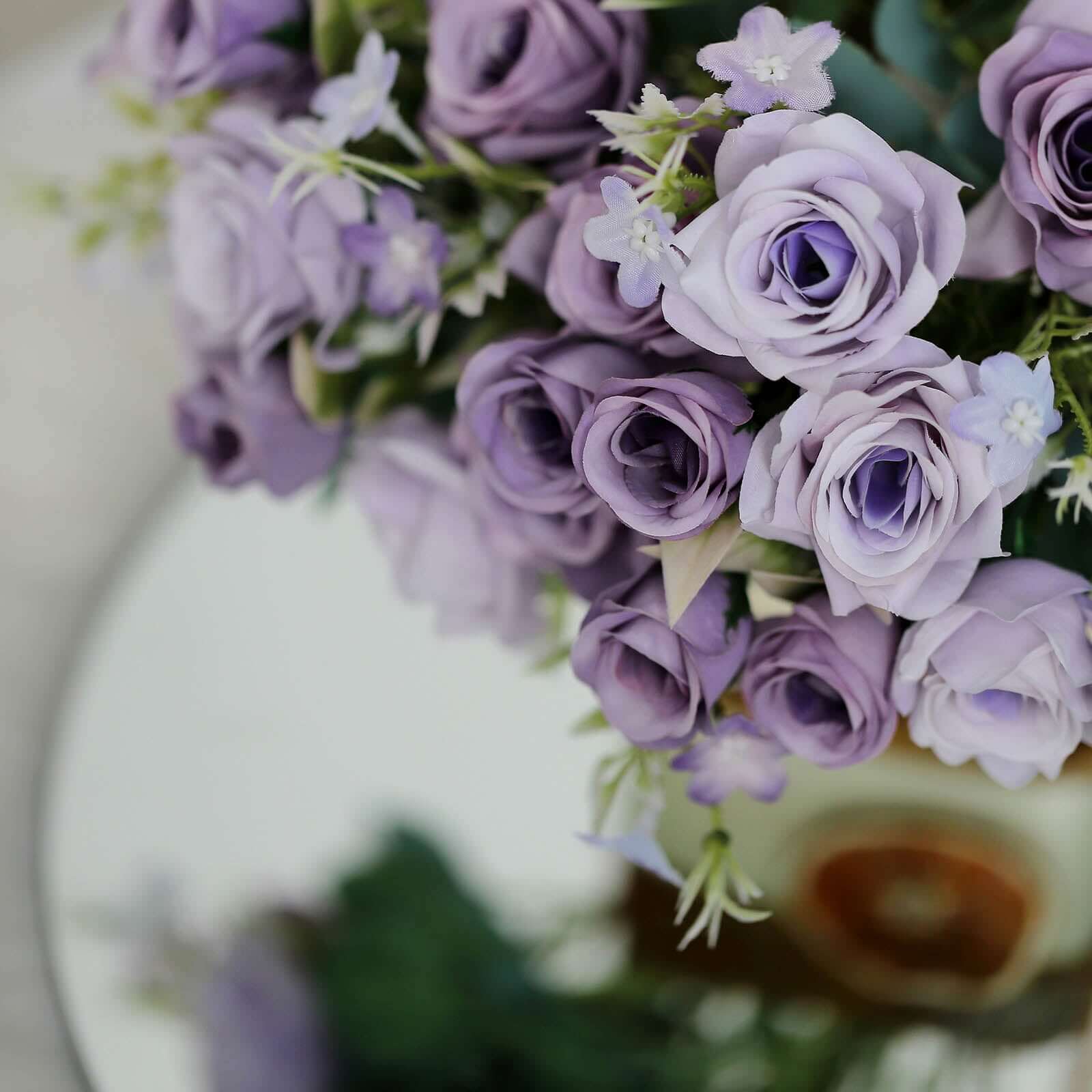 4 Bushes Lavender Lilac Real Touch Artificial Silk Rose Bridal Bouquet, Faux Flowers 12" - Image 7