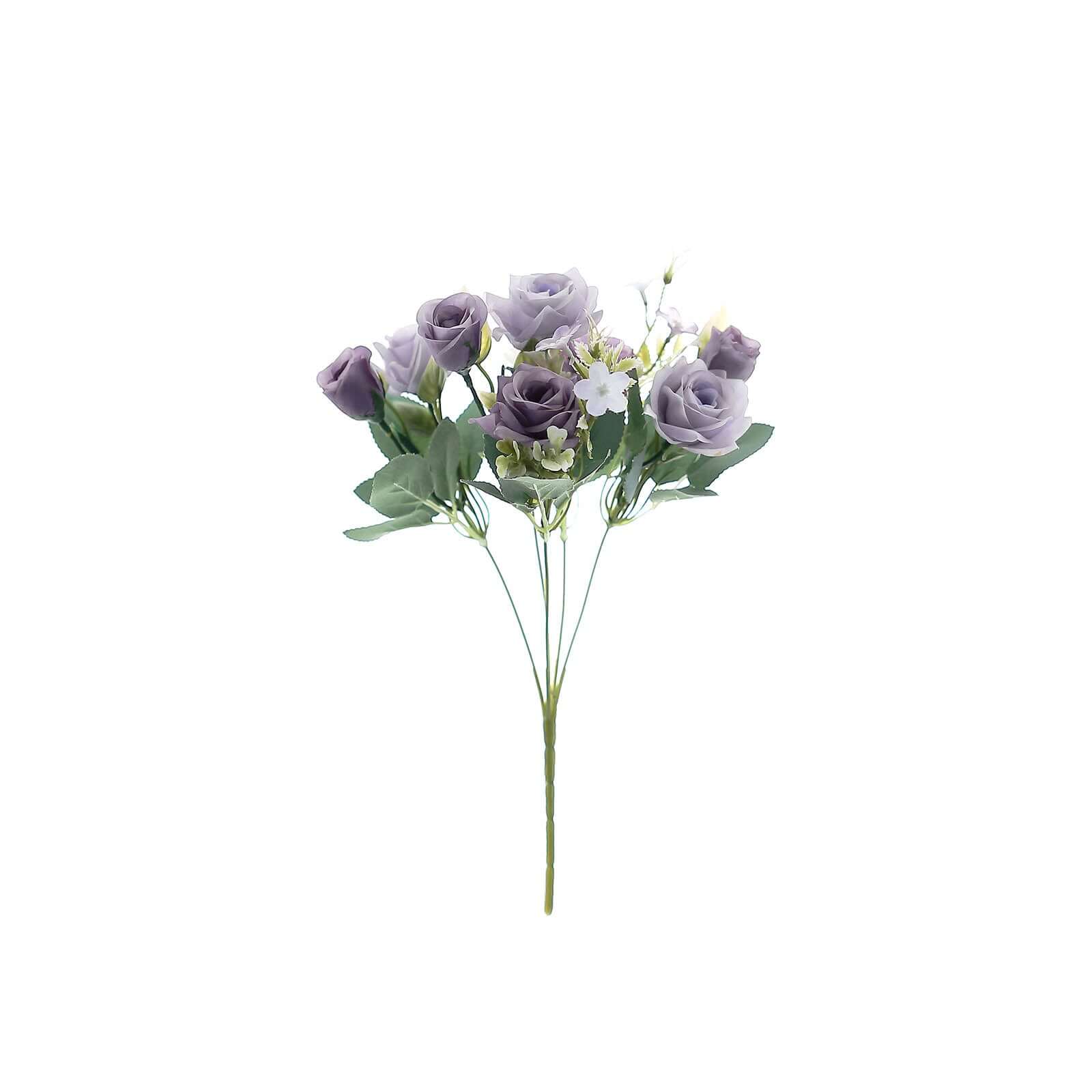 4 Bushes Lavender Lilac Real Touch Artificial Silk Rose Bridal Bouquet, Faux Flowers 12" - Image 8