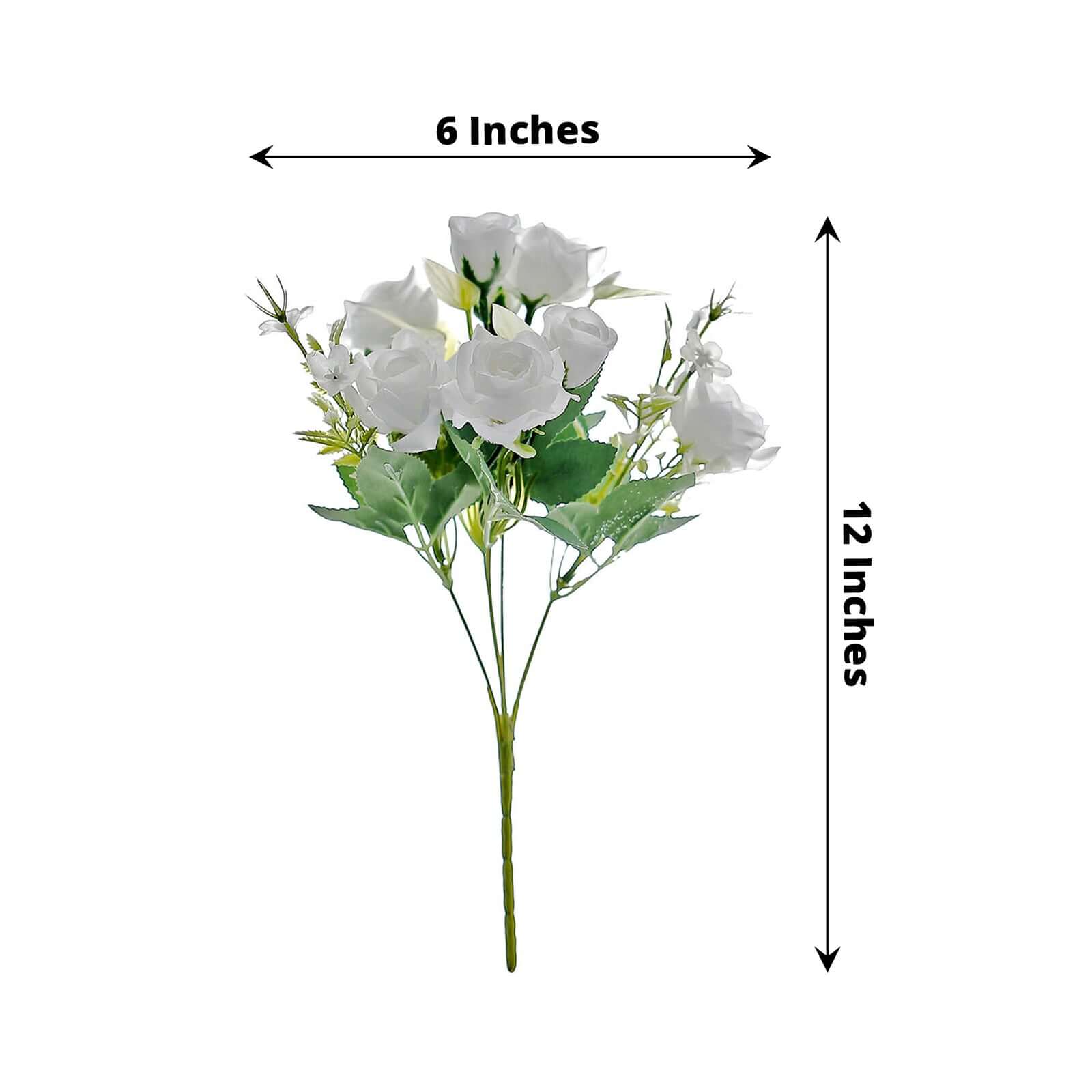 4 Bushes White Real Touch Artificial Silk Rose Bridal Bouquet, Faux Flowers 12" - Image 3