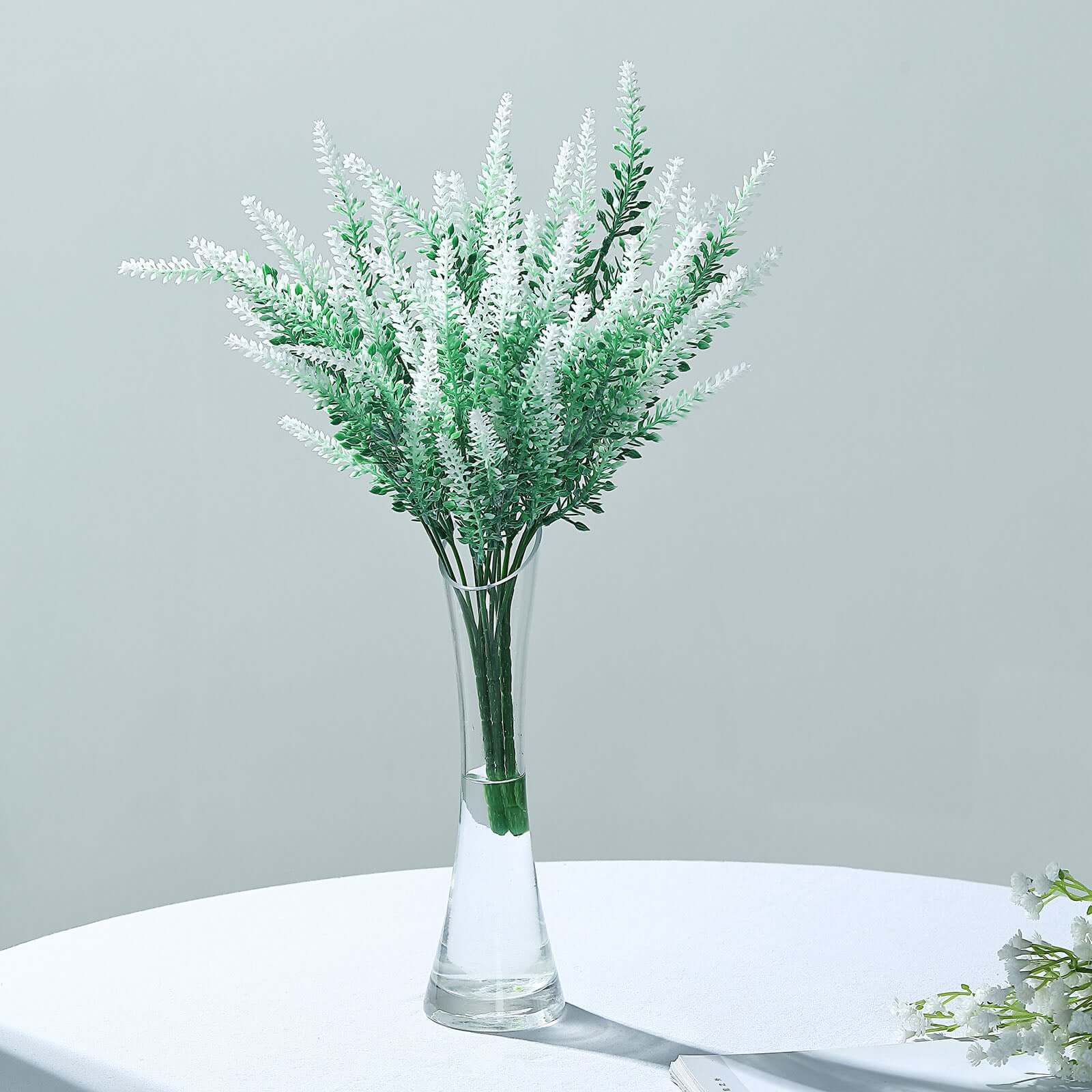 4 Bushes Green/White Artificial Lavender Flower Plant Stems Greenery 14"