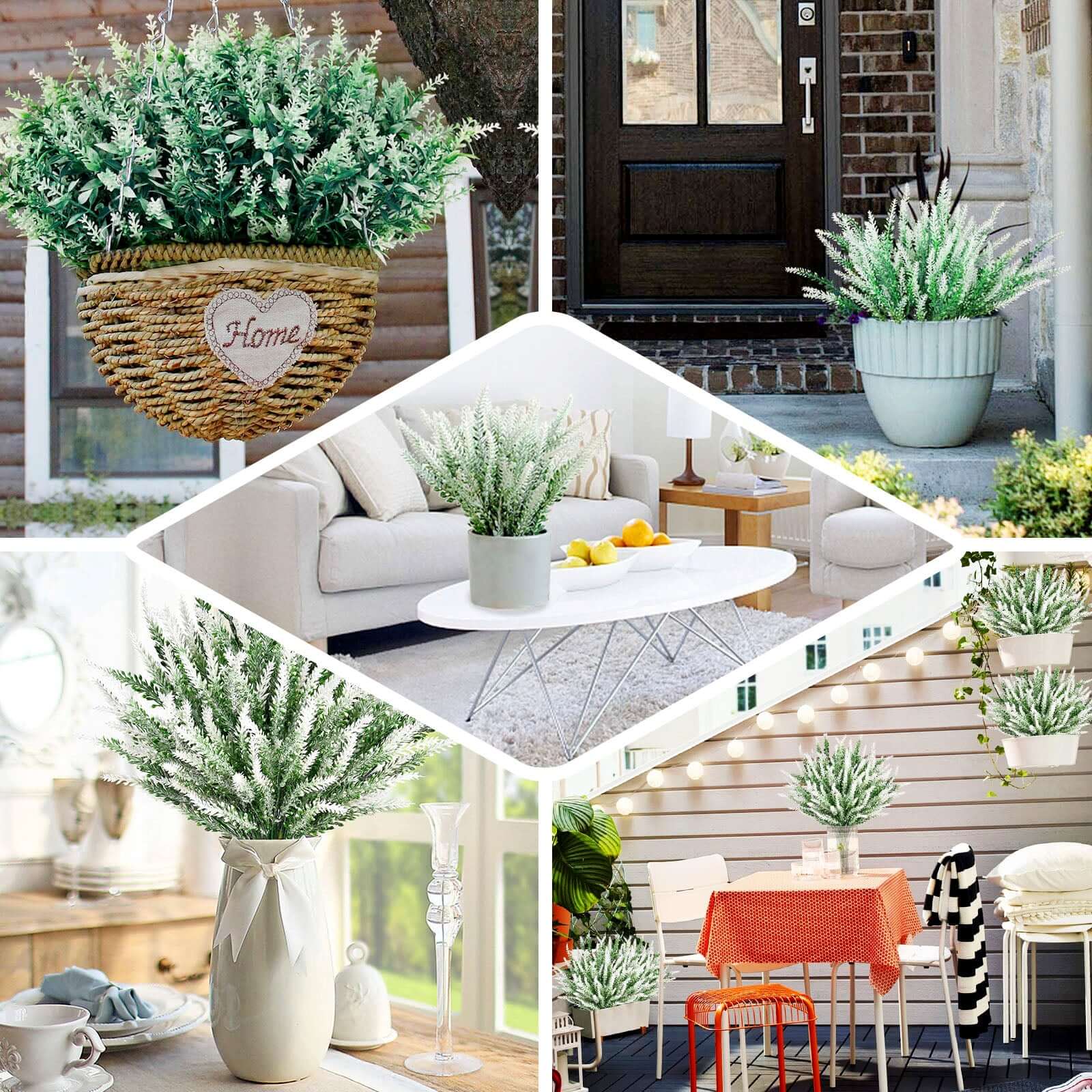 4 Bushes Green/White Artificial Lavender Flower Plant Stems Greenery 14" - Image 5