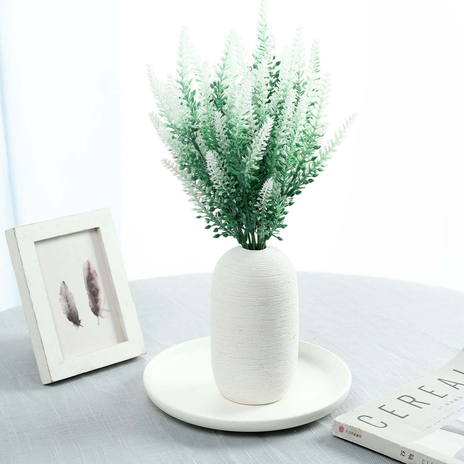 4 Bushes Green/White Artificial Lavender Flower Plant Stems Greenery 14" - Image 6