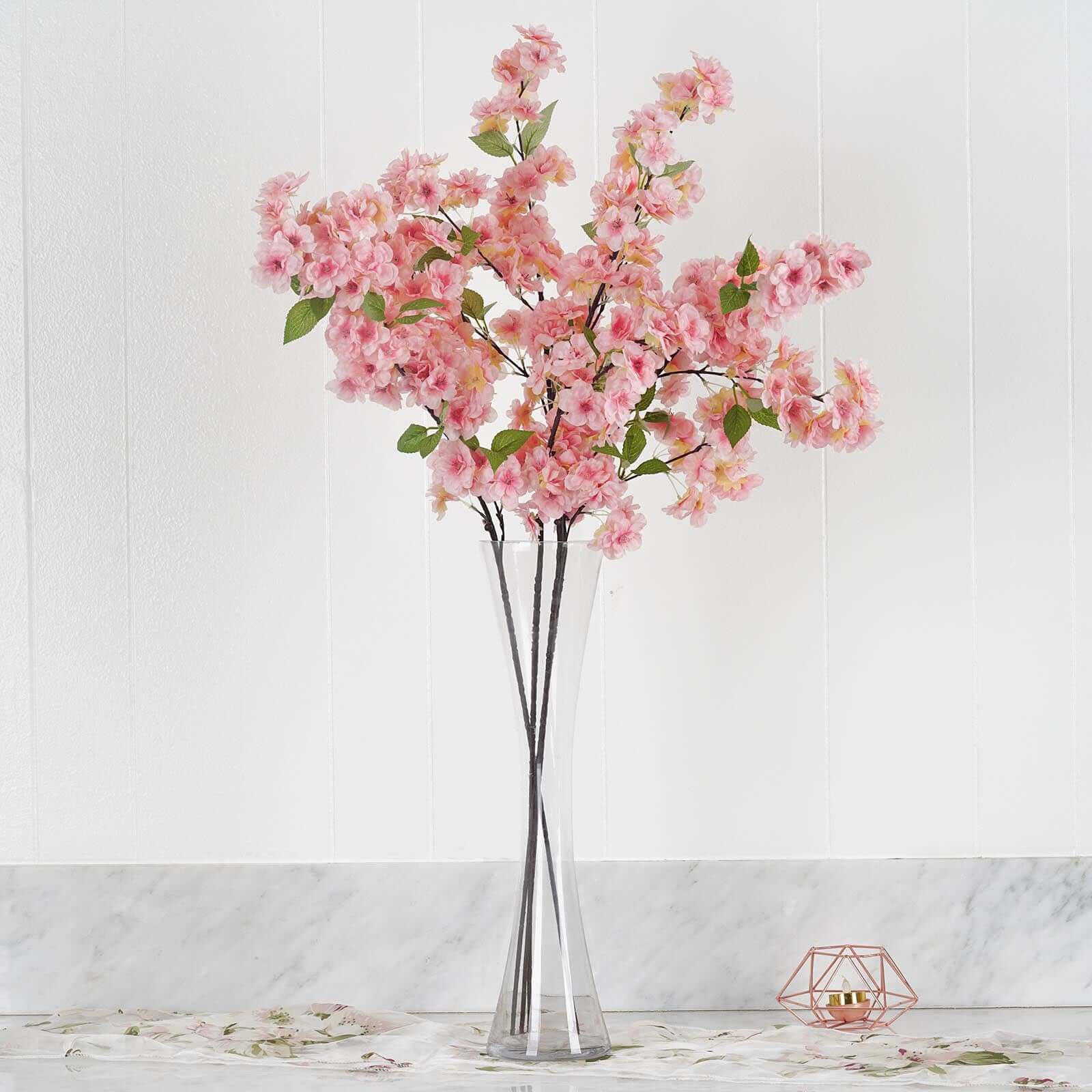4 Bushes Pink Artificial Silk Cherry Blossom Flowers, Branches 40" Tall - Image 2