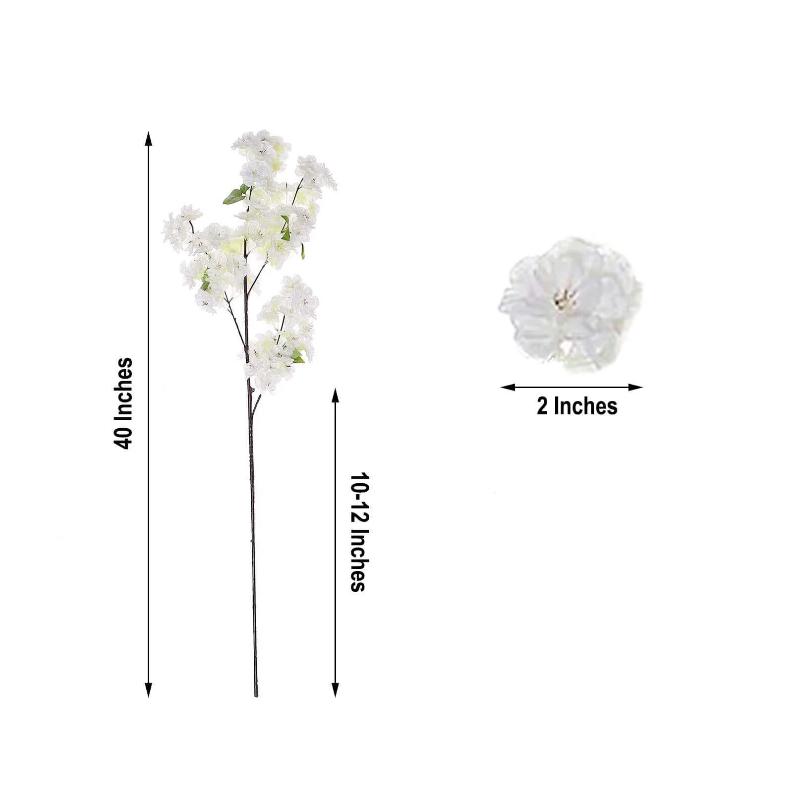 4 Bushes White Artificial Silk Cherry Blossom Flowers, Branches 40" Tall - Image 3