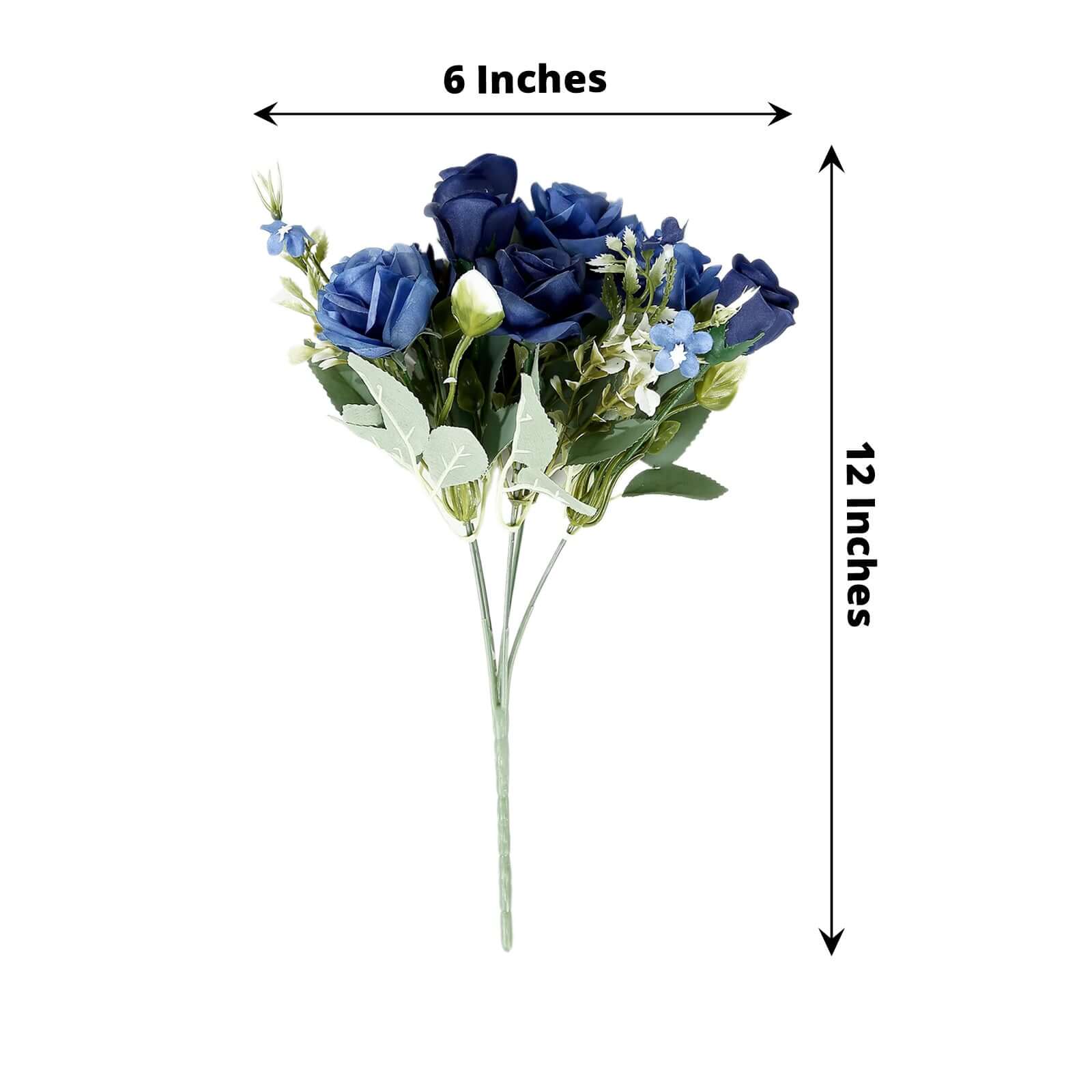4 Bushes Navy Blue Real Touch Artificial Silk Rose Bridal Bouquet, Faux Flowers 12" - Image 3