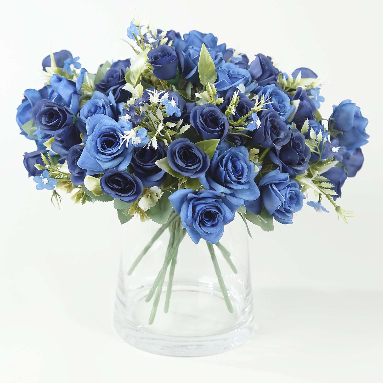 4 Bushes Navy Blue Real Touch Artificial Silk Rose Bridal Bouquet, Faux Flowers 12" - Image 7