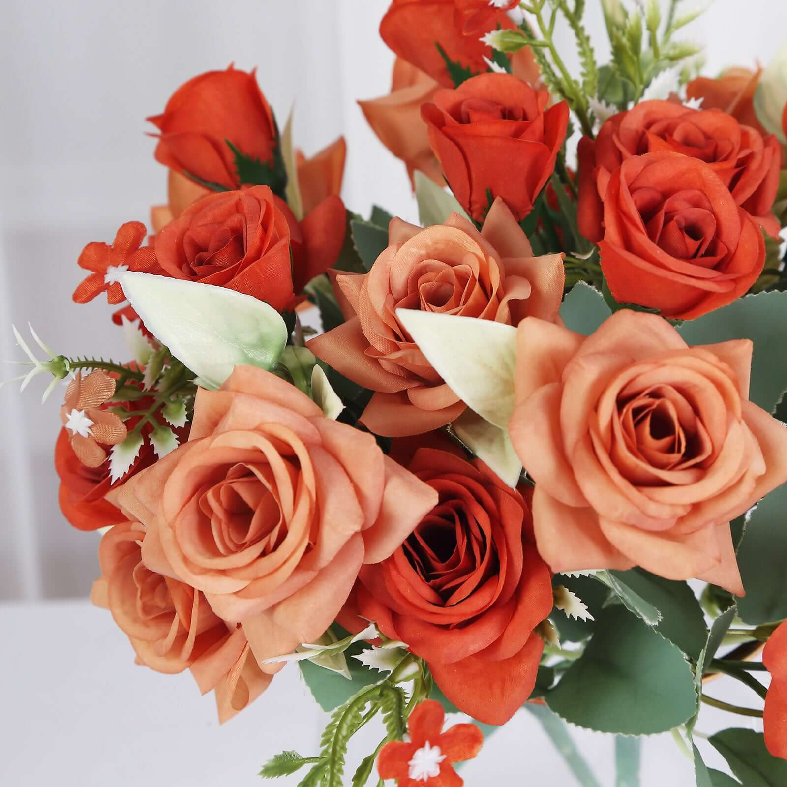 4 Bushes Terracotta (Rust) Real Touch Artificial Silk Rose Bridal Bouquet, Faux Flowers 12" - Image 2