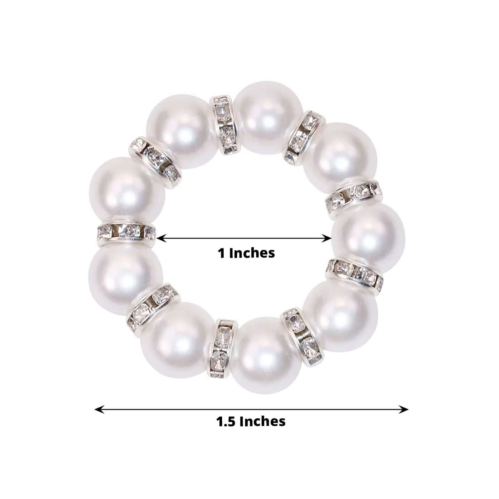 4 Pack White Pearl Beads and Silver Rhinestone Napkin Rings, Elegant Round Serviette Buckle Napkin Holders 1.5" - Image 3