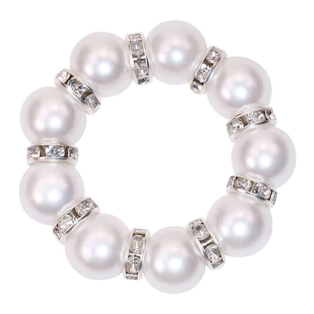 4 Pack White Pearl Beads and Silver Rhinestone Napkin Rings, Elegant Round Serviette Buckle Napkin Holders 1.5" - Image 6