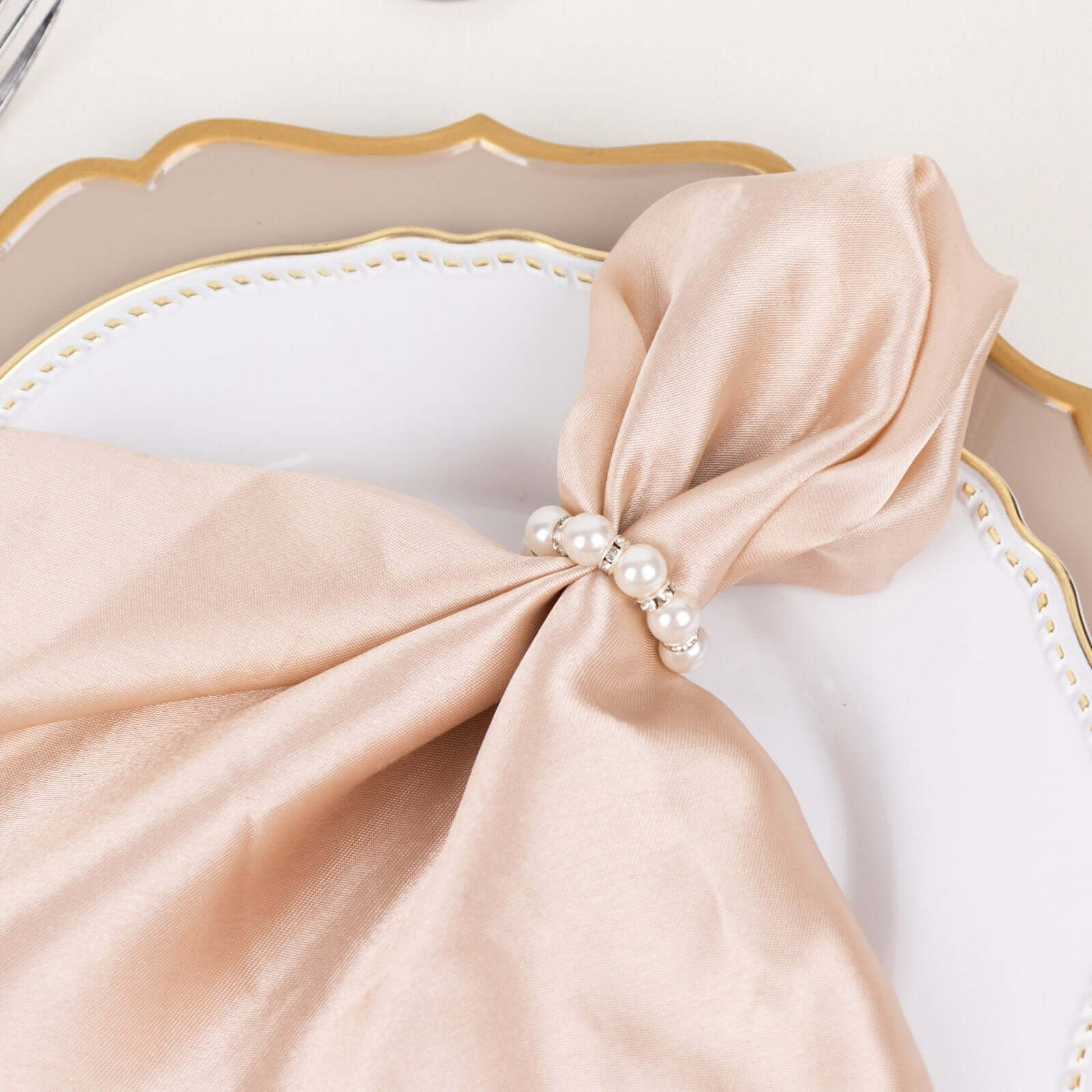 4 Pack White Pearl Beads and Silver Rhinestone Napkin Rings, Elegant Round Serviette Buckle Napkin Holders 1.5" - Image 8