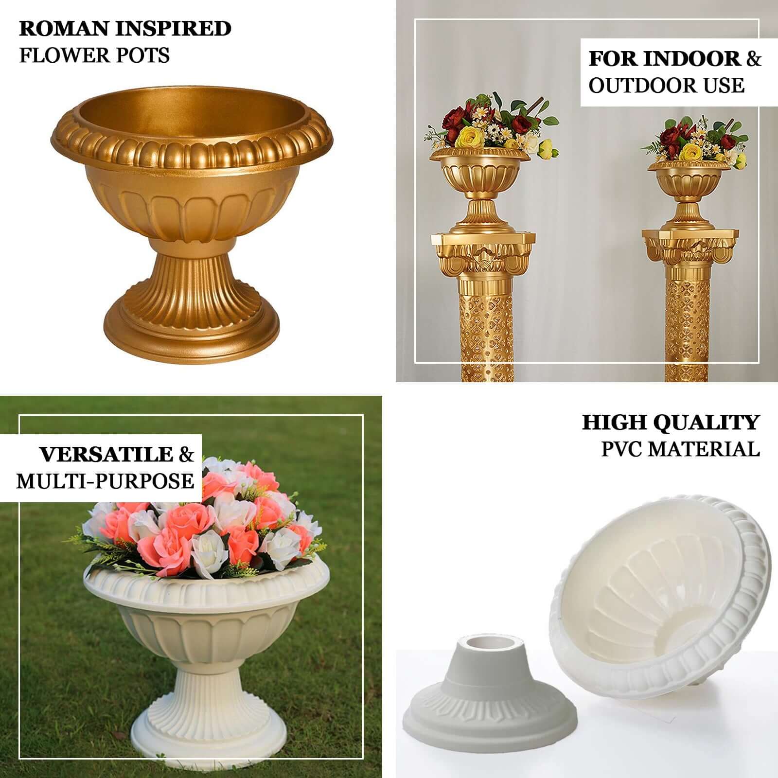 4 Pack Off White Crafted All Weather Roman Inspired Pedestal Column Flower Plant Stand Pot - PVC 11" - Image 4