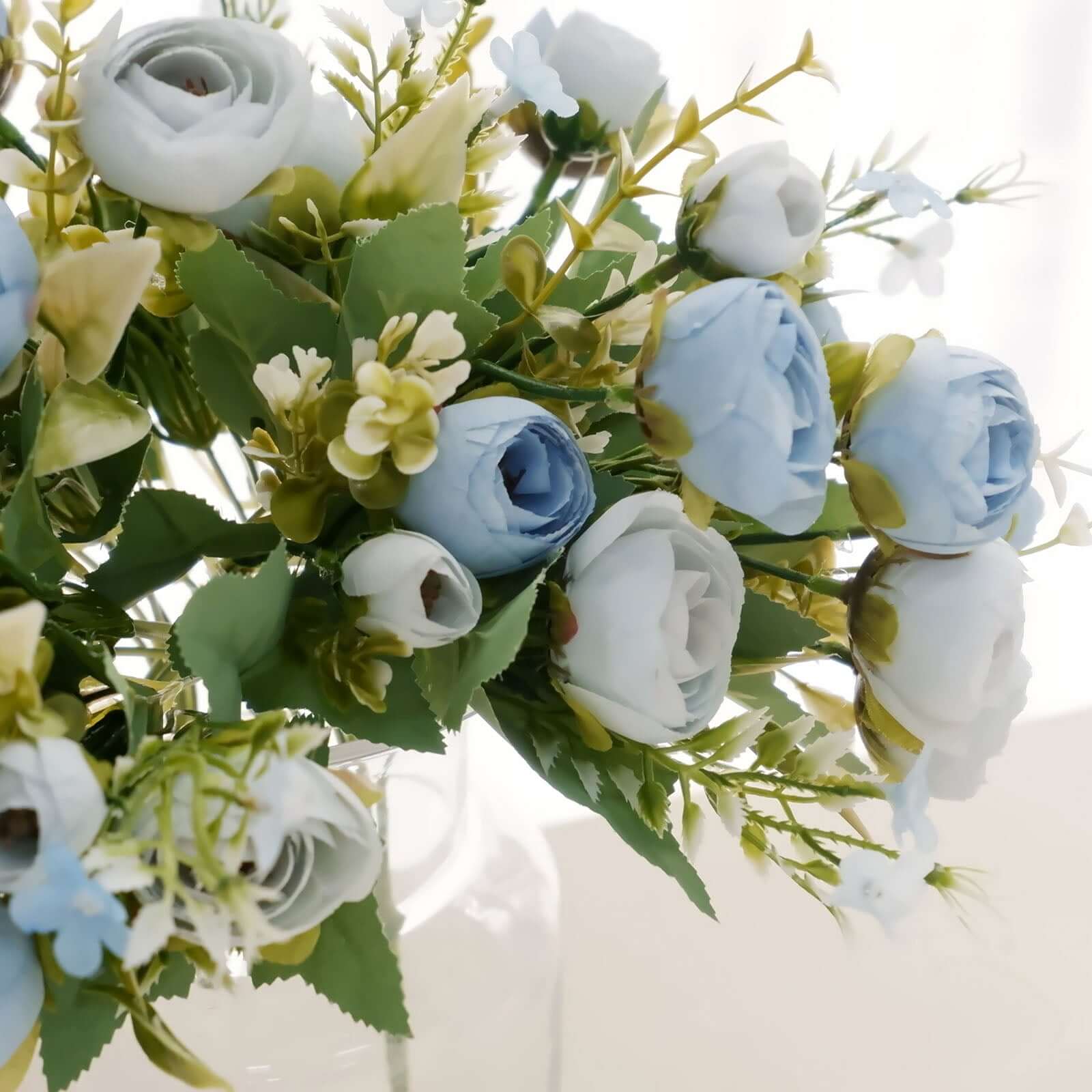 4 Pack Artificial Dusty Blue Mini Ranunculus Silk Flower Arrangements, Faux Buttercup Floral Bouquets 12" - Image 2