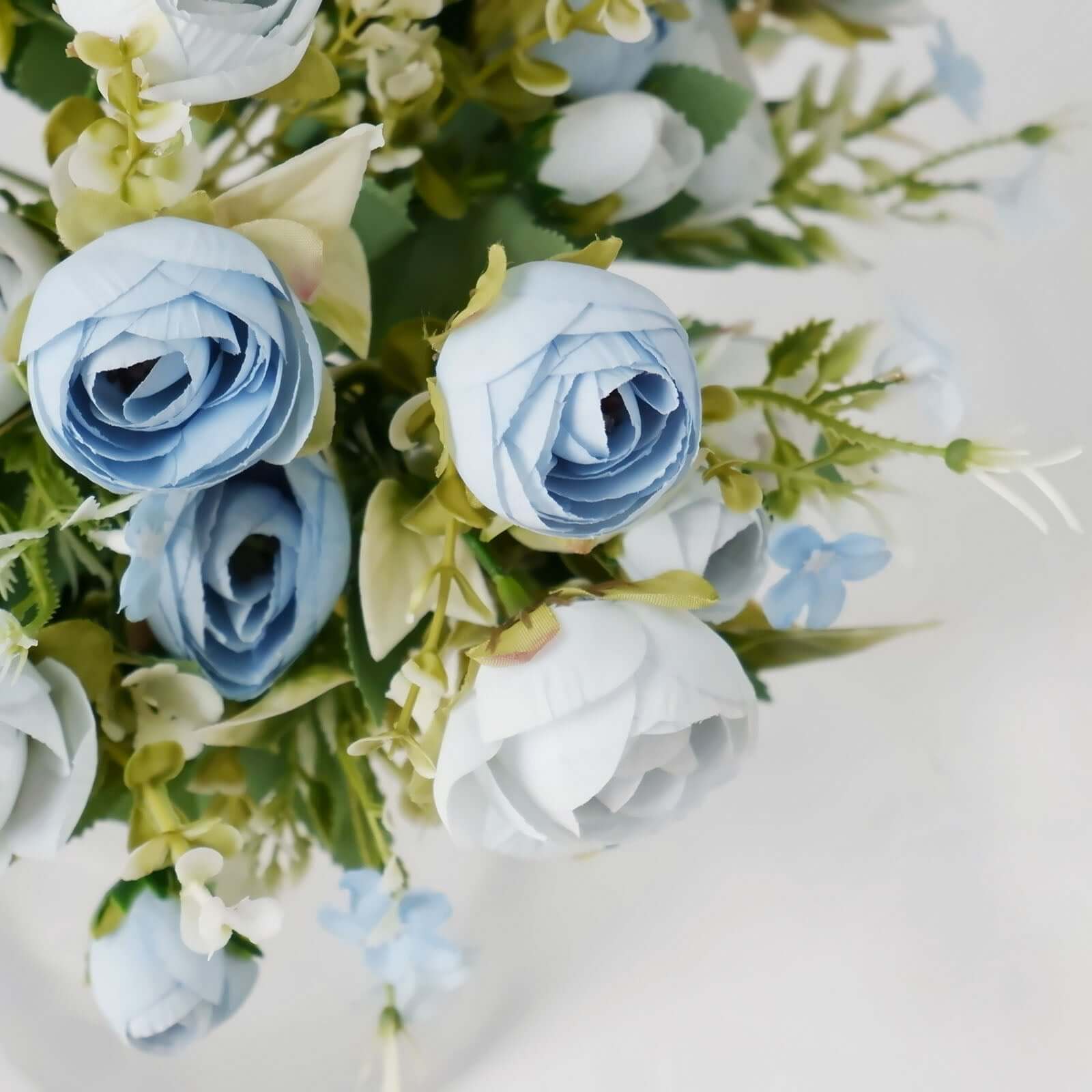 4 Pack Artificial Dusty Blue Mini Ranunculus Silk Flower Arrangements, Faux Buttercup Floral Bouquets 12" - Image 8