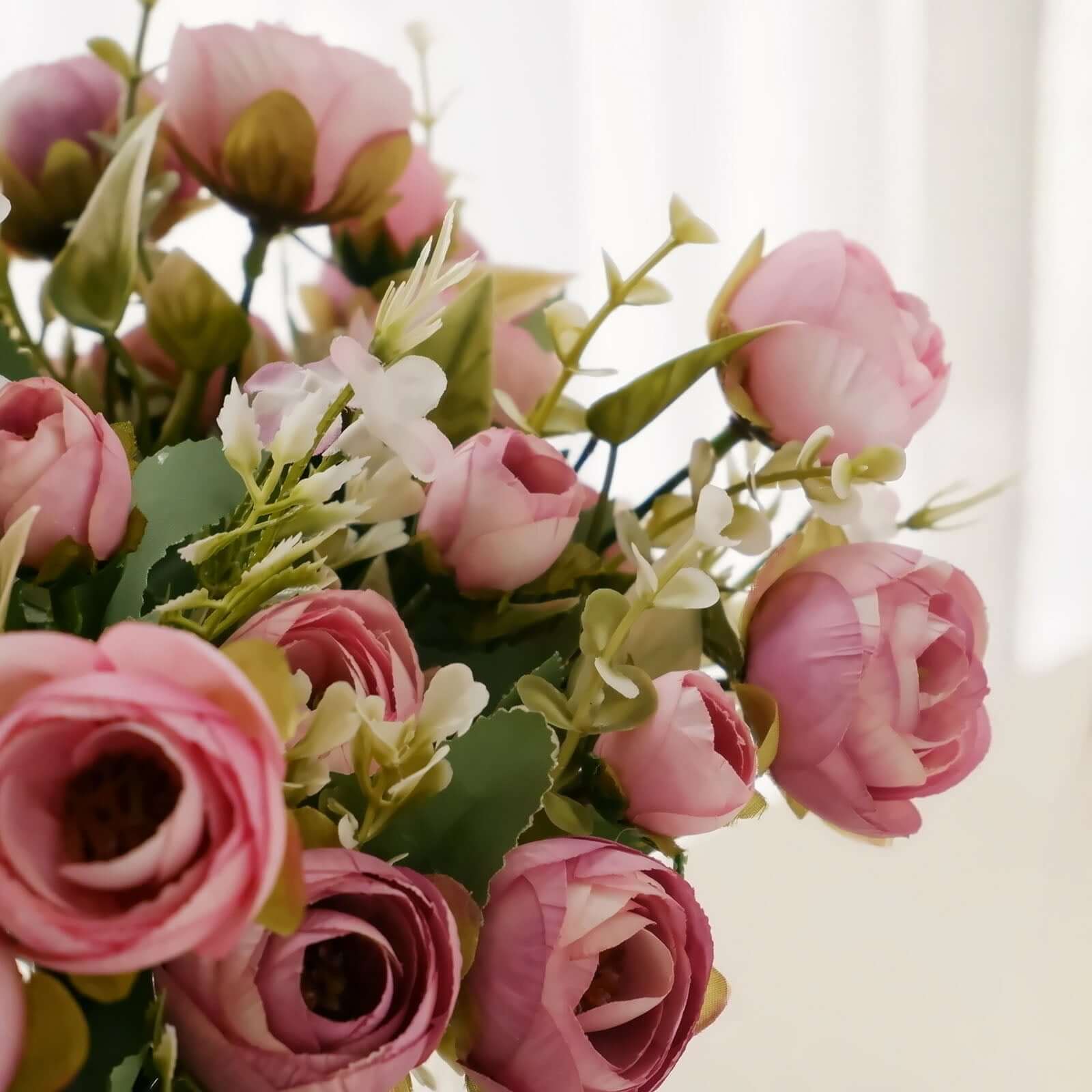 4 Pack Artificial Dusty Rose Mini Ranunculus Silk Flower Arrangements, Faux Buttercup Floral Bouquets 12" - Image 8