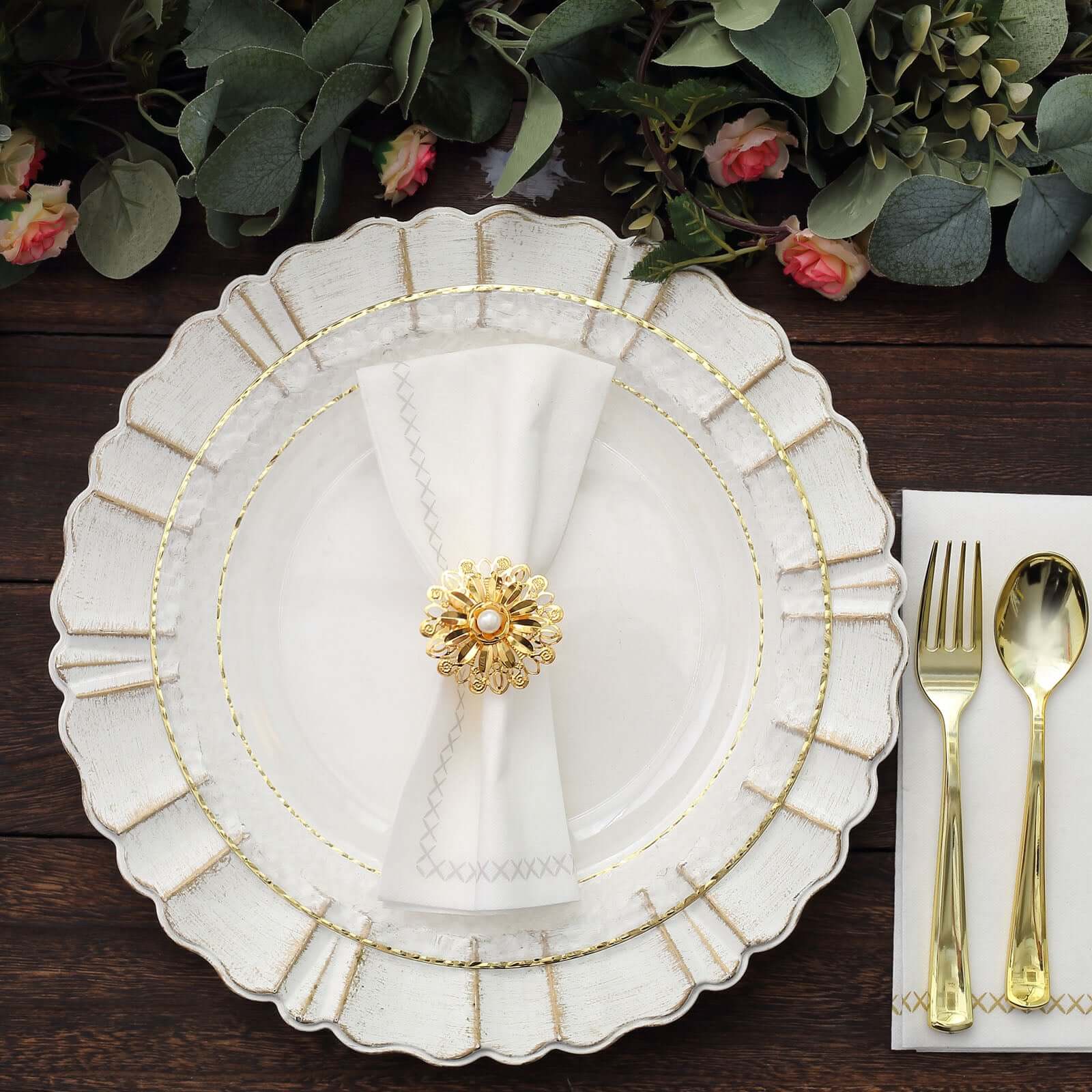 4 Pack Elegant Gold Metal Pearl Daffodil Flower Napkin Rings, Floral Serviette Buckle Napkin Holders 2" - Image 2