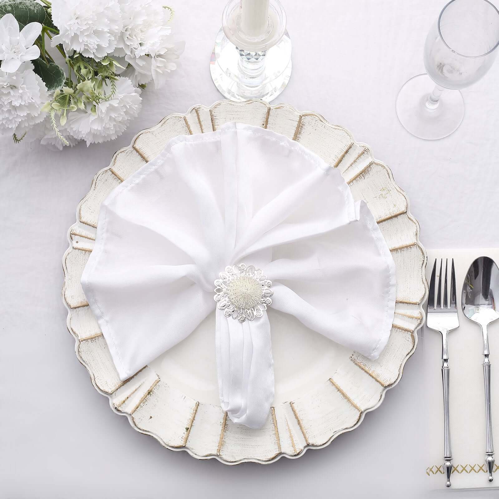 4 Pack Elegant Silver Metal Daisy Flower Napkin Rings, Floral Serviette Buckle Napkin Holders 2" - Image 5