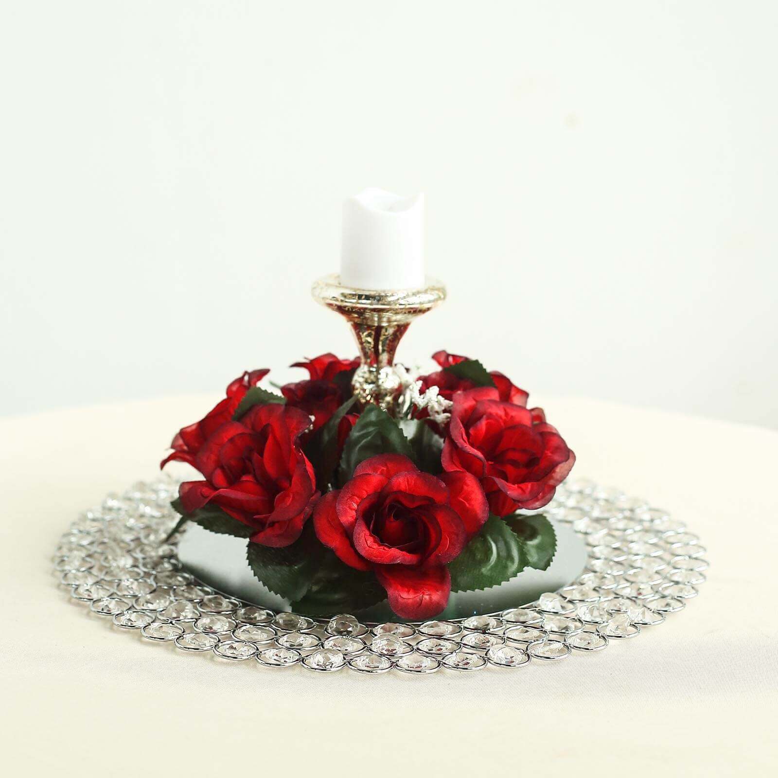 4 Pack Black/Red Artificial Silk Rose Flower Candle Ring Wreaths 3" - Image 2