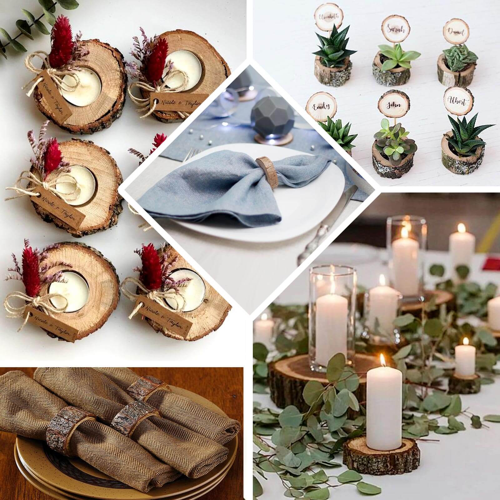4 Pack Boho Rustic Natural Birch Wood Napkin Ring Wood Slices, Farmhouse Napkin Holders 3" - Image 5