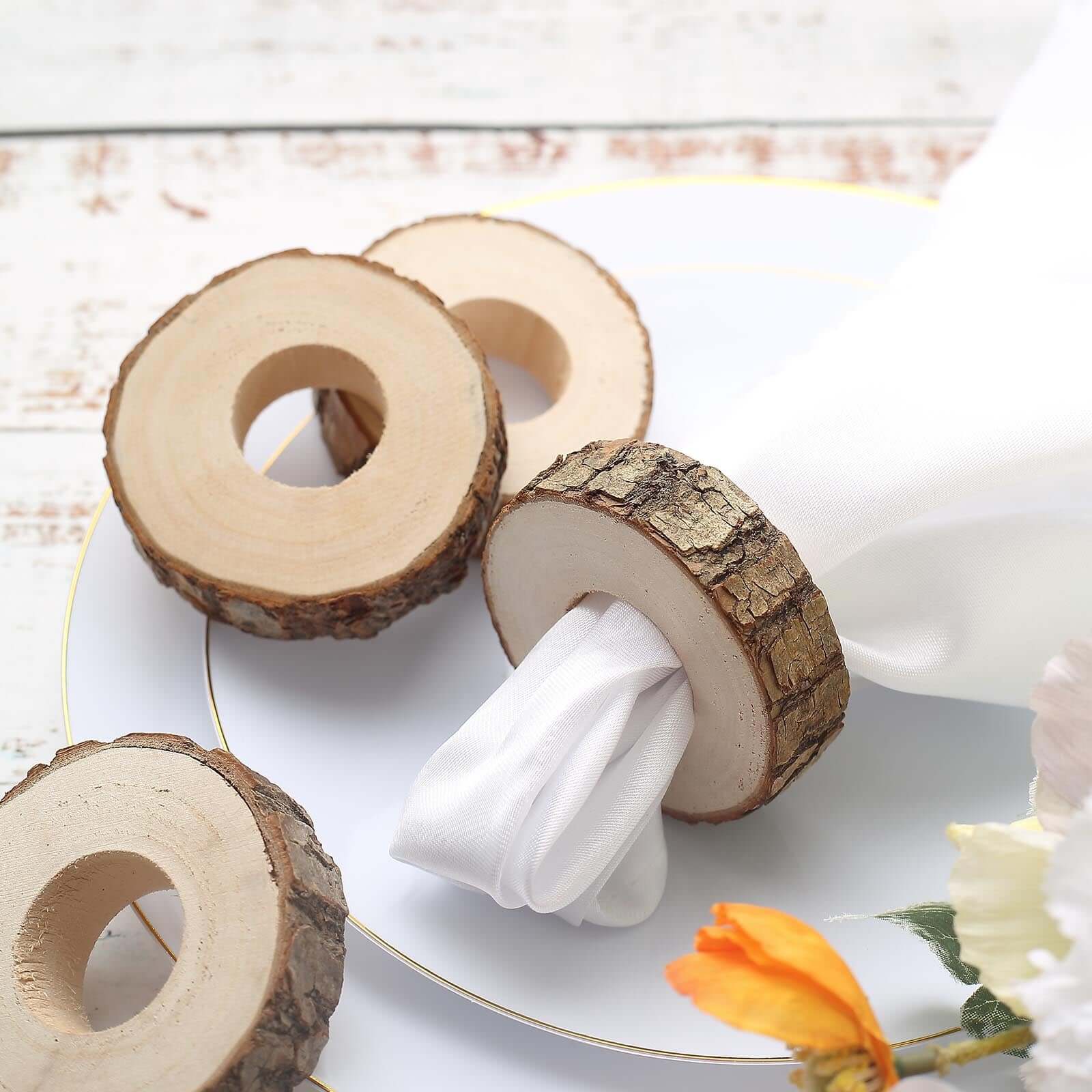 4 Pack Boho Rustic Natural Birch Wood Napkin Ring Wood Slices, Farmhouse Napkin Holders 3" - Image 6