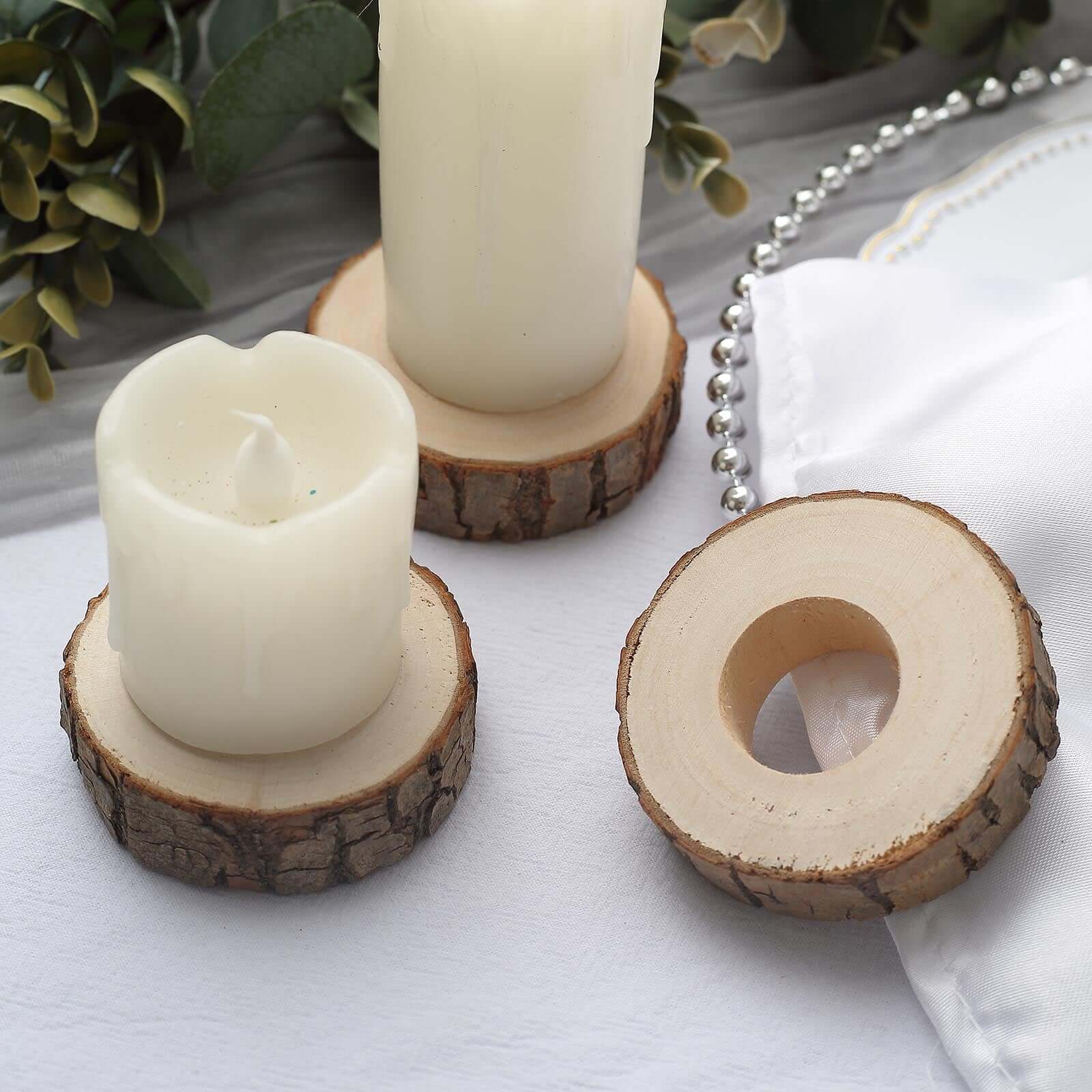 4 Pack Boho Rustic Natural Birch Wood Napkin Ring Wood Slices, Farmhouse Napkin Holders 3" - Image 8