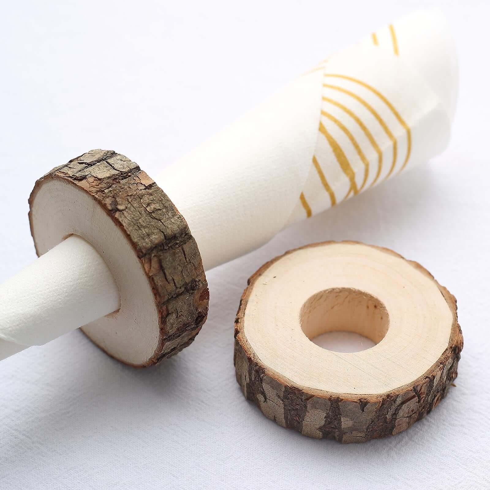 4 Pack Boho Rustic Natural Birch Wood Napkin Ring Wood Slices, Farmhouse Napkin Holders 3" - Image 9