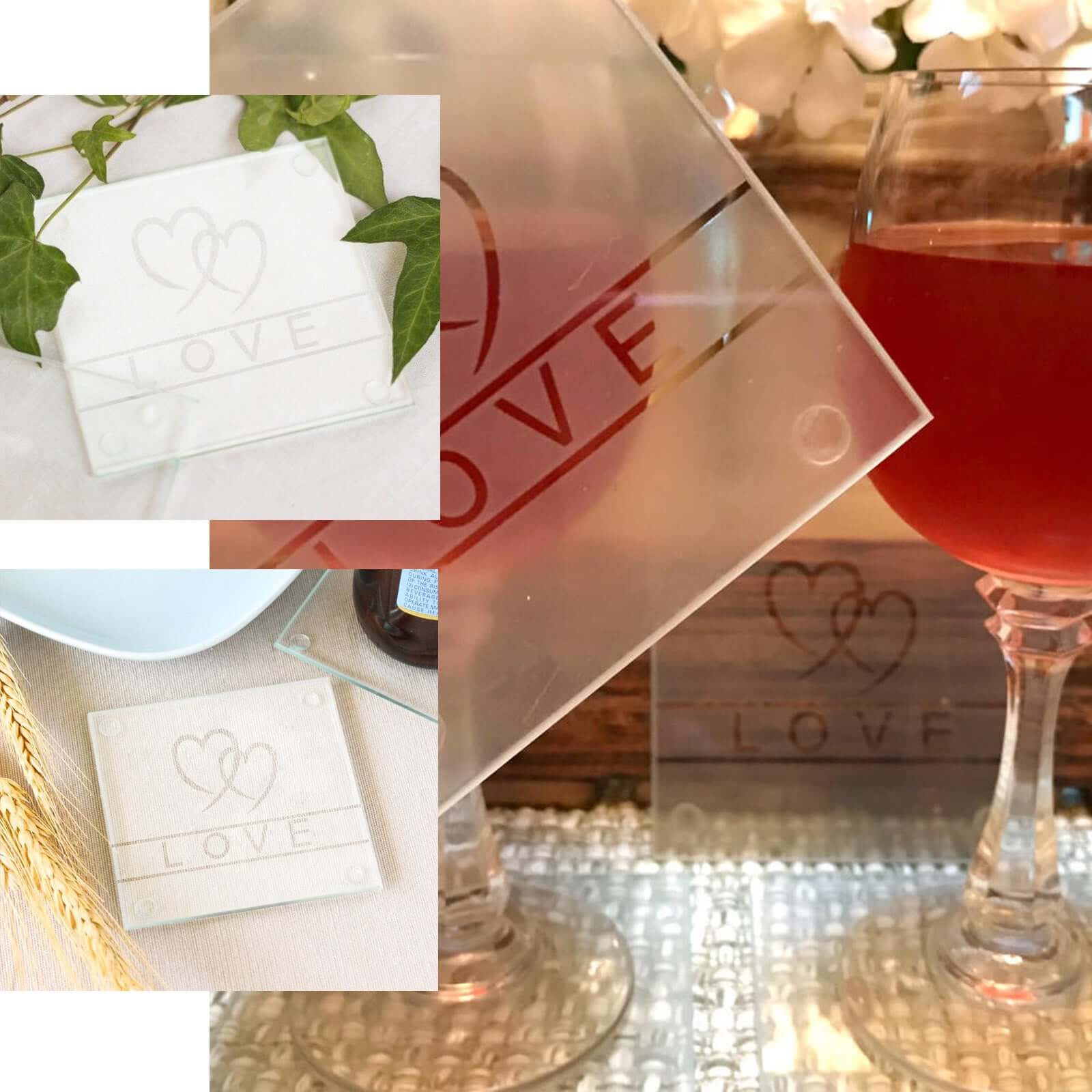4 Pack Gift Wrapped Love Engraved Square Party Favors Glass Coasters With Thank You Tag 3" - Image 4