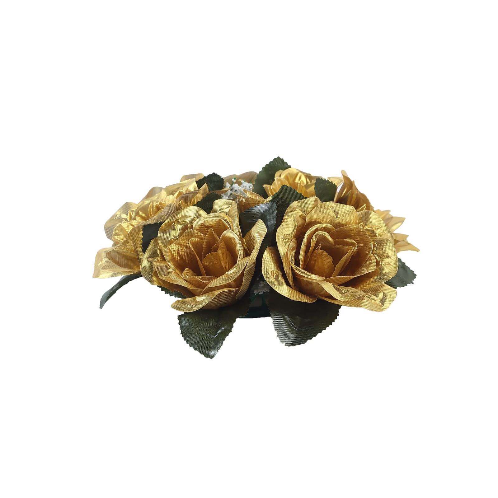 4 Pack Gold Artificial Silk Rose Flower Candle Ring Wreaths 3" - Image 6