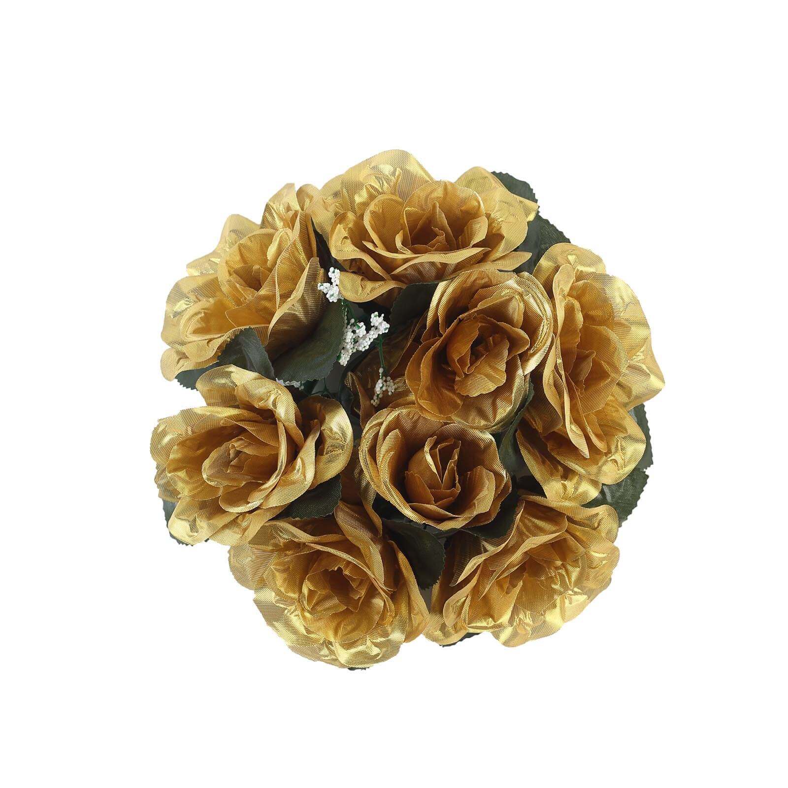 4 Pack Gold Artificial Silk Rose Flower Candle Ring Wreaths 3" - Image 8
