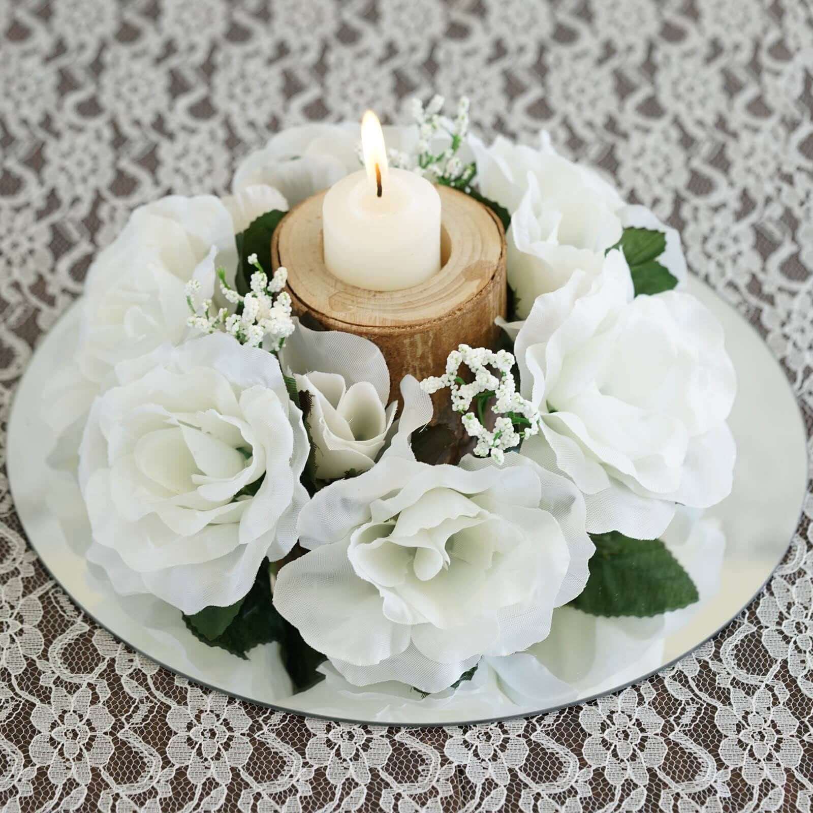 4 Pack Ivory Artificial Silk Rose Flower Candle Ring Wreaths 3" - Image 2