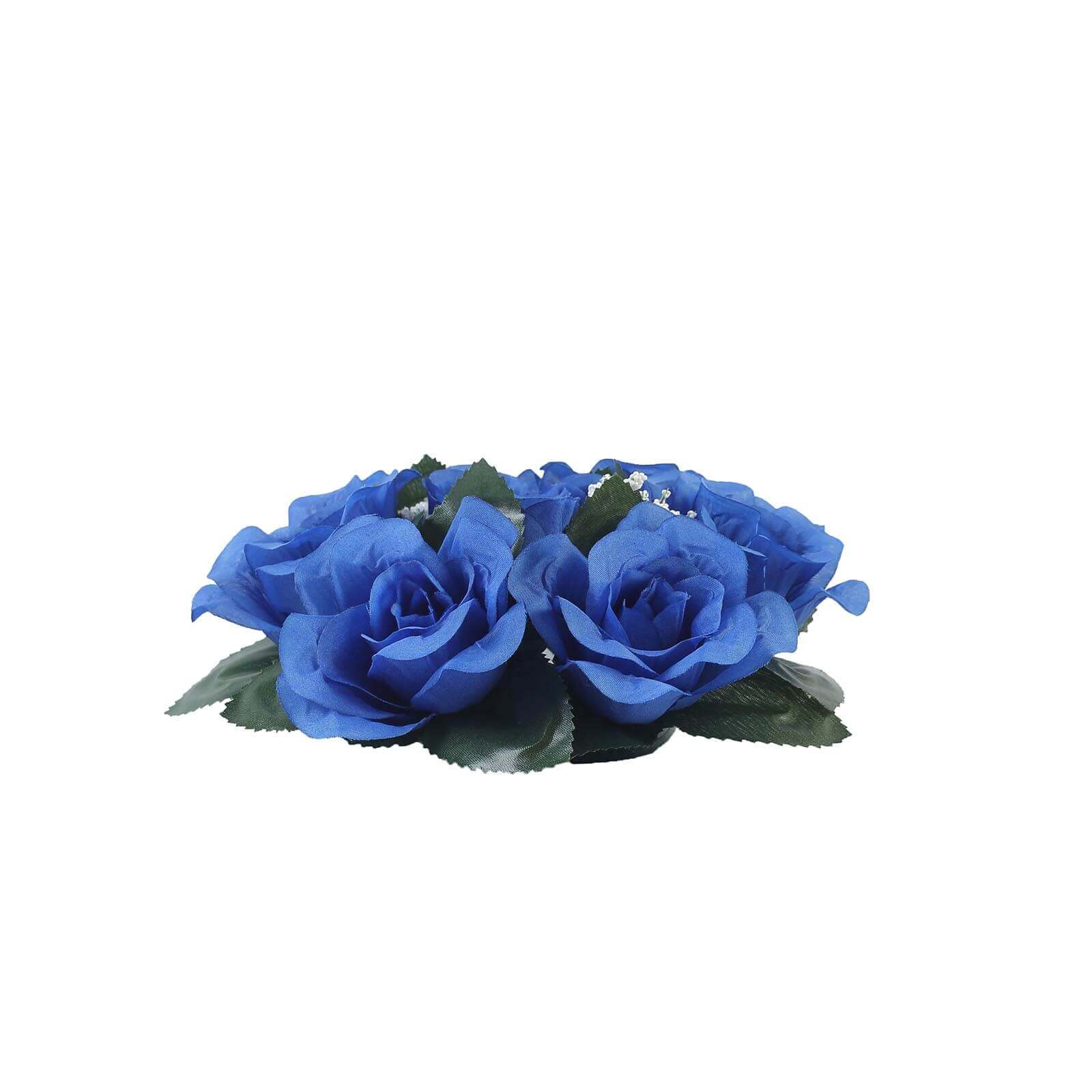 4 Pack Royal Blue Artificial Silk Rose Flower Candle Ring Wreaths 3" - Image 6
