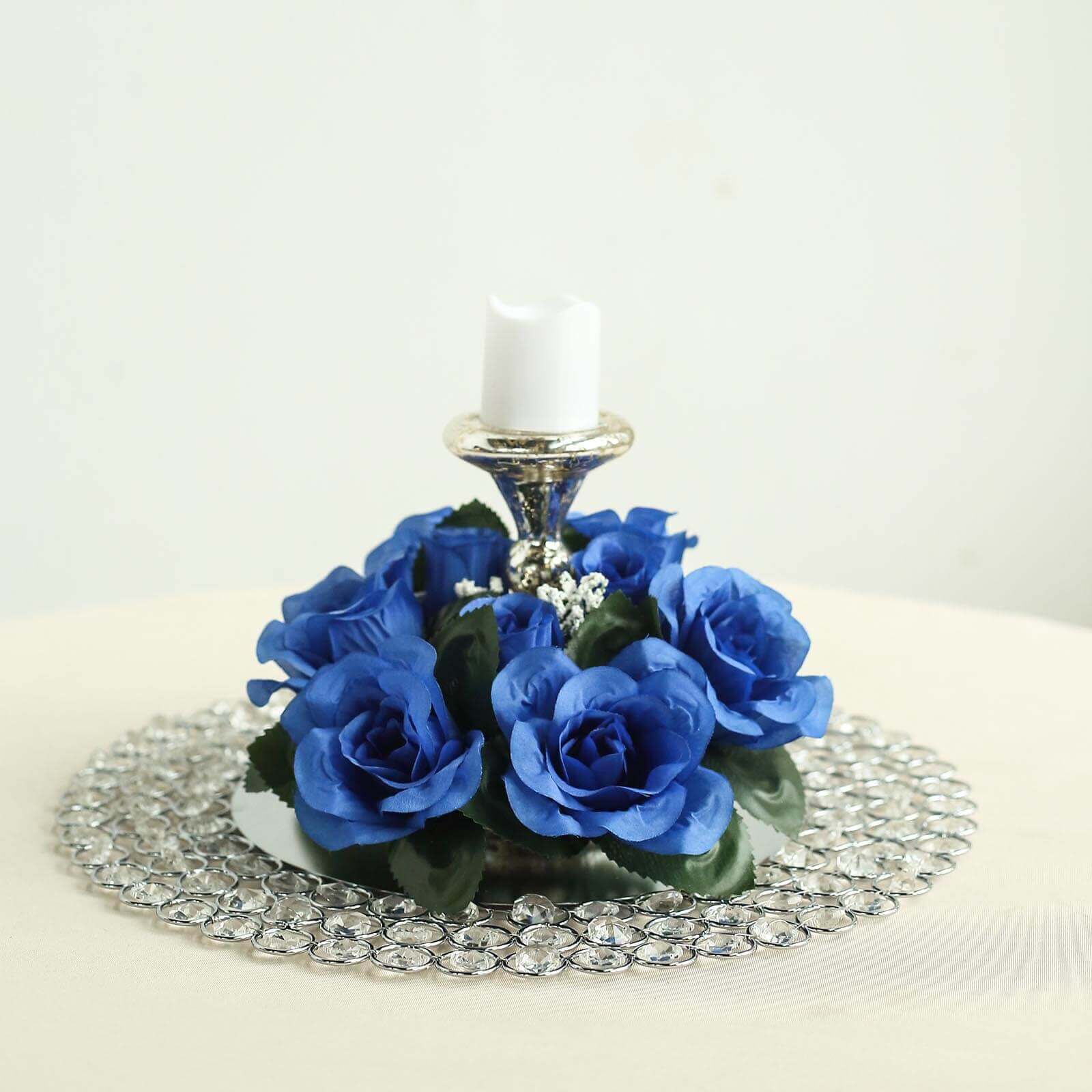 4 Pack Royal Blue Artificial Silk Rose Flower Candle Ring Wreaths 3" - Image 7