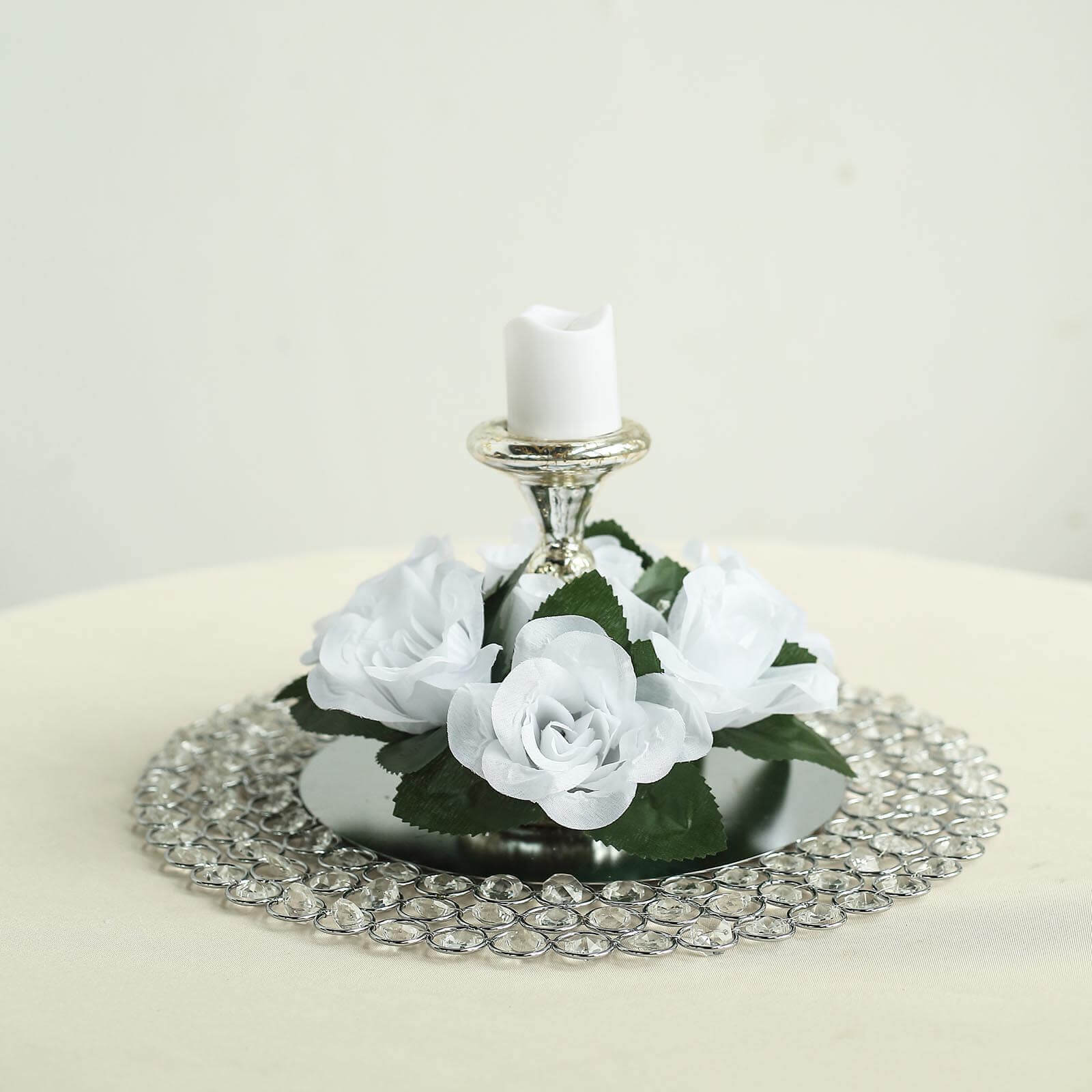 4 Pack White Artificial Silk Rose Flower Candle Ring Wreaths 3" - Image 10