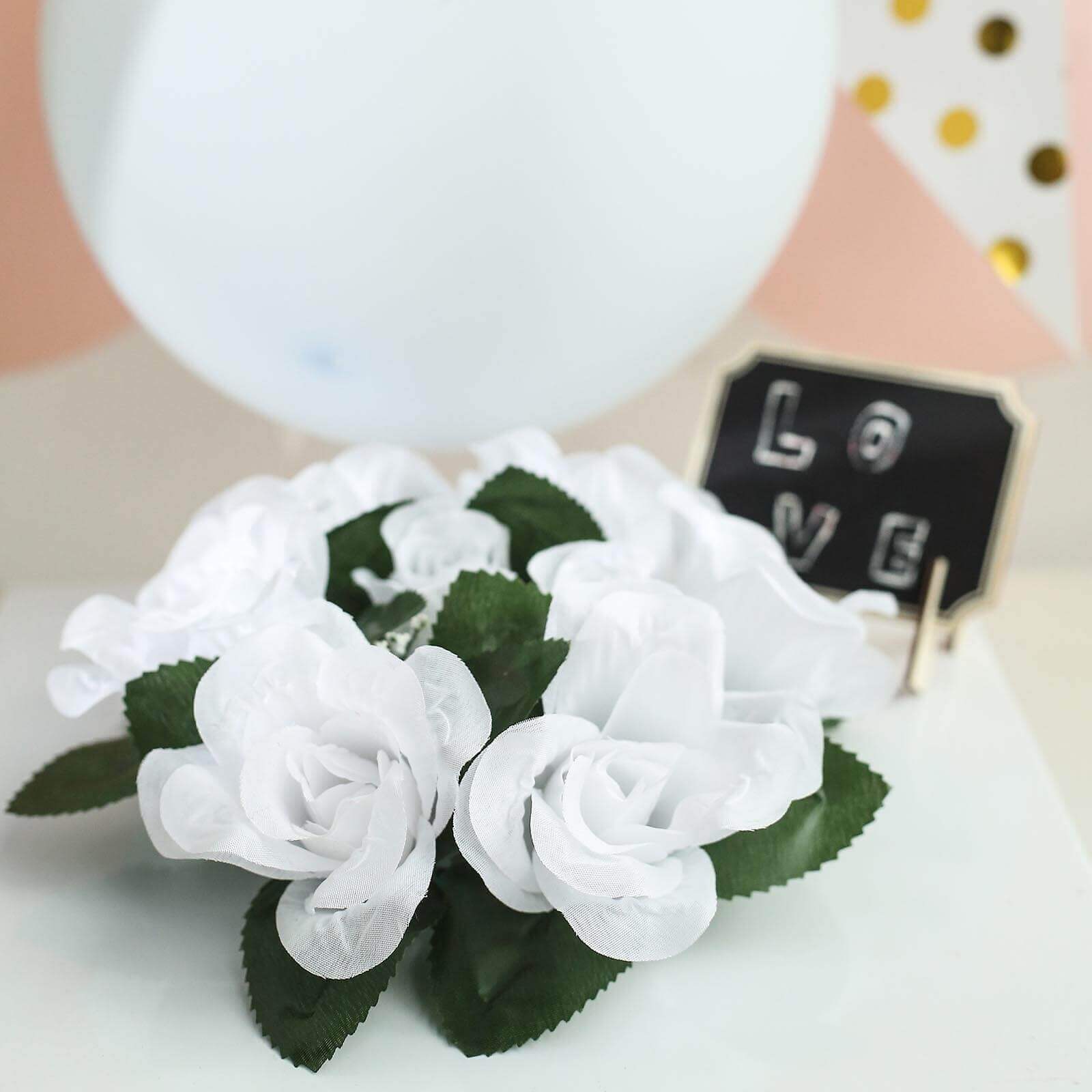 4 Pack White Artificial Silk Rose Flower Candle Ring Wreaths 3" - Image 11