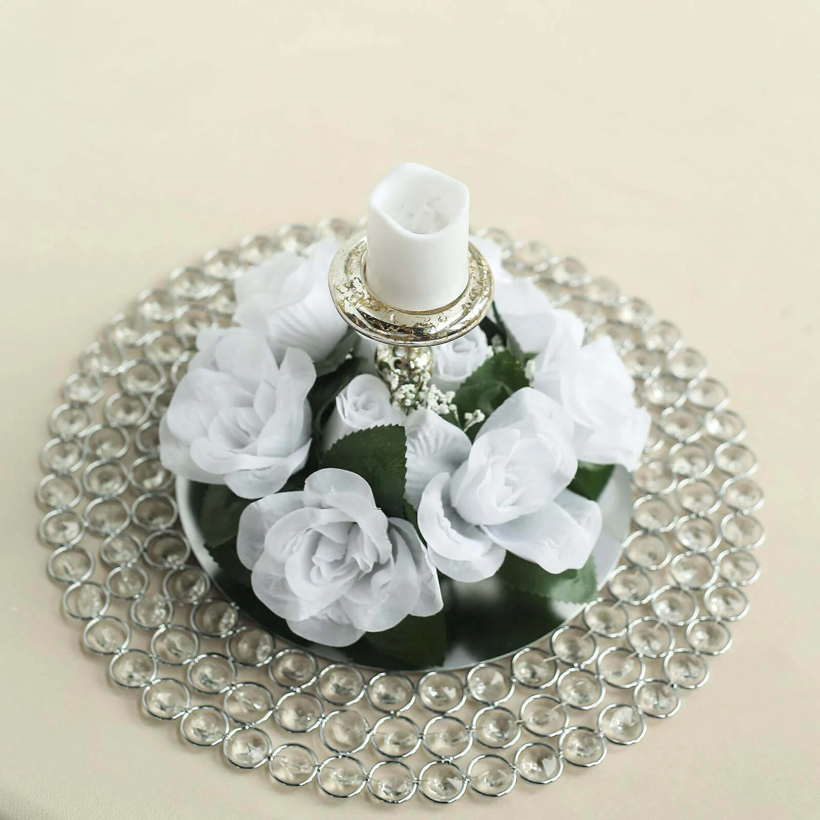 4 Pack White Artificial Silk Rose Flower Candle Ring Wreaths 3" - Image 6