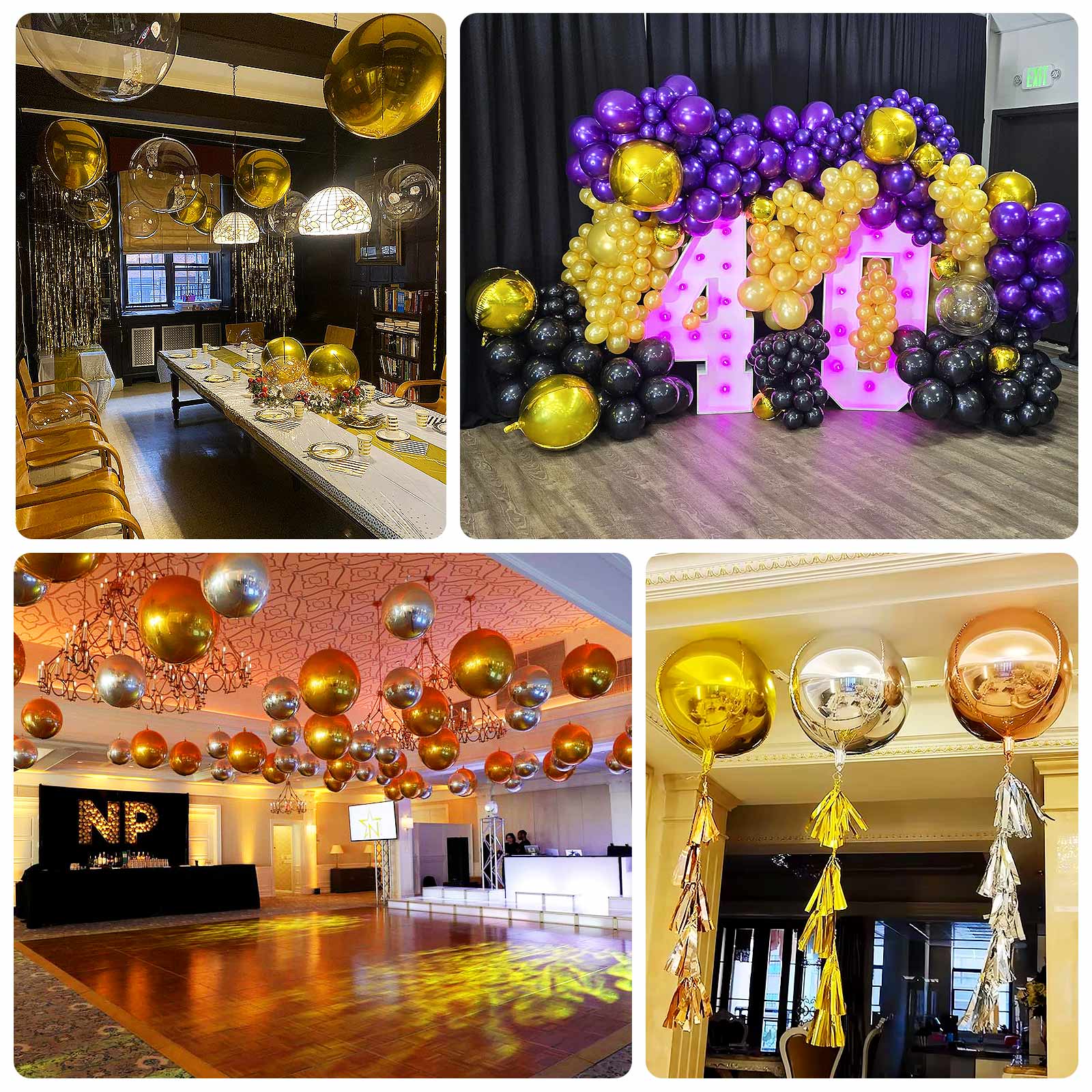 4-Pack 32" Orbz Mylar Foil Balloons, Metallic Gold Large Round Sphere Helium or Air-Filled Party Decorations - Image 5