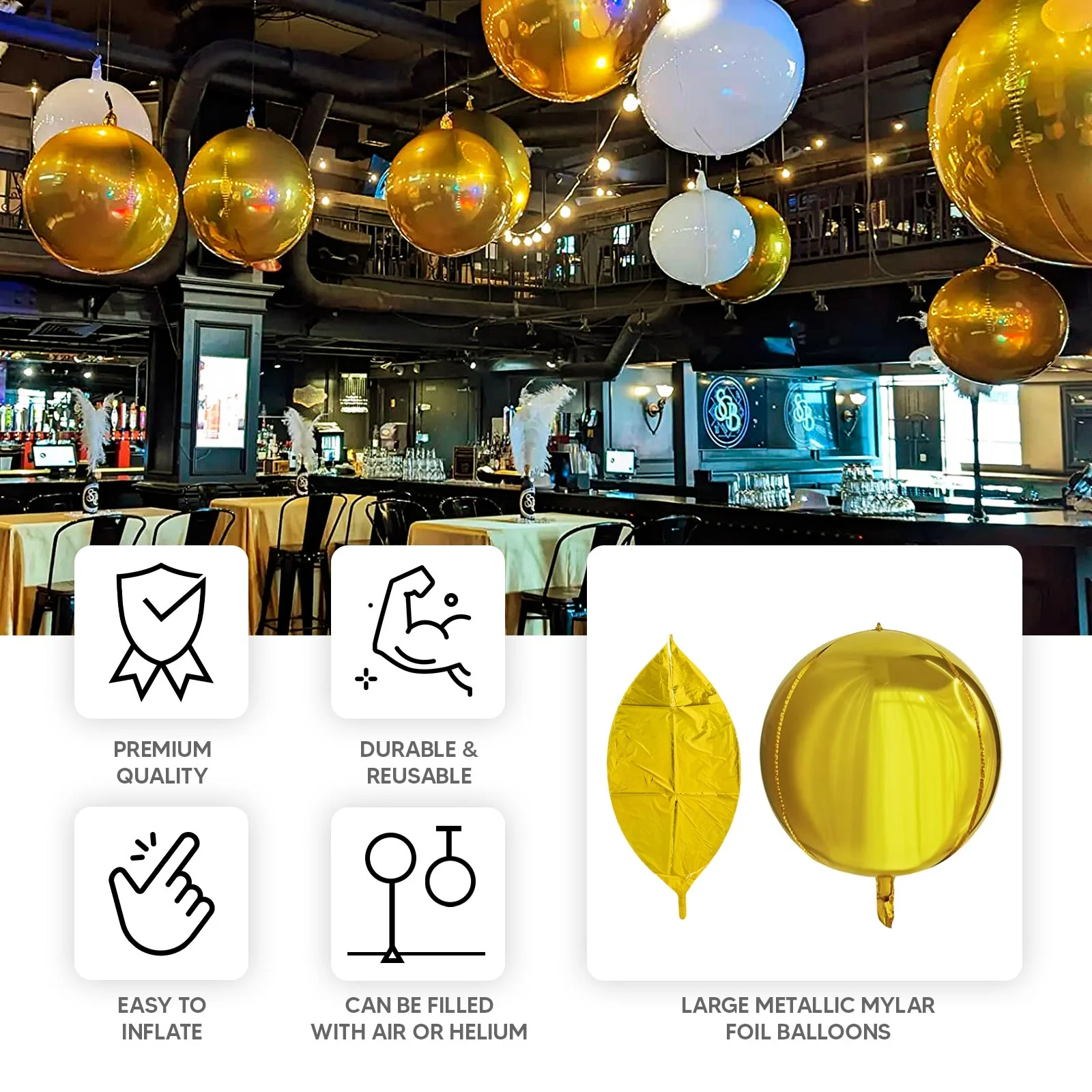 4-Pack 32" Orbz Mylar Foil Balloons, Metallic Gold Large Round Sphere Helium or Air-Filled Party Decorations - Image 7