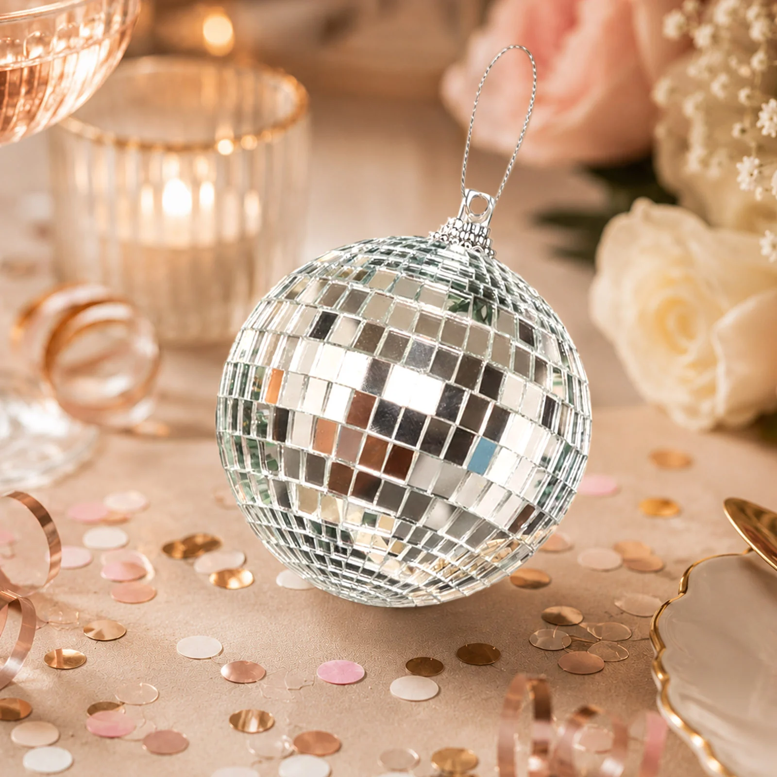 4 Pack Silver Foam Disco Mirror Ball With Hanging Strings, Holiday Christmas Ornaments 4" - Image 8