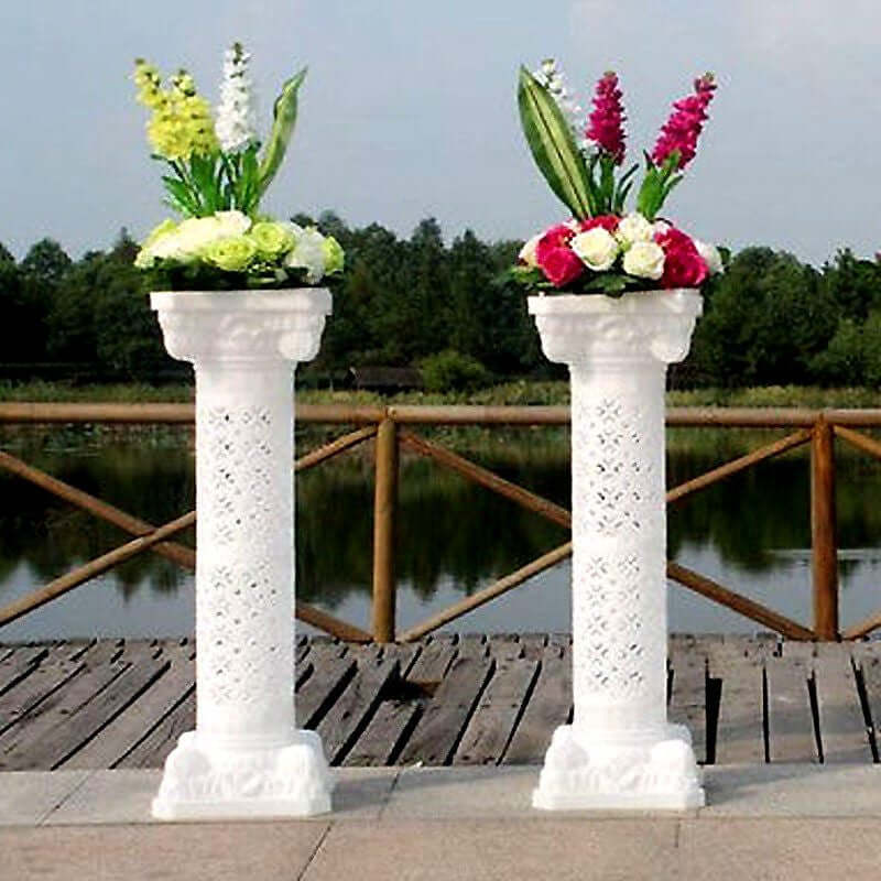 4 Pack White Height Adjustable Artistic Venetian Roman Wedding Inspired Pedestal Column Plant Stand - PVC 42" - Image 2