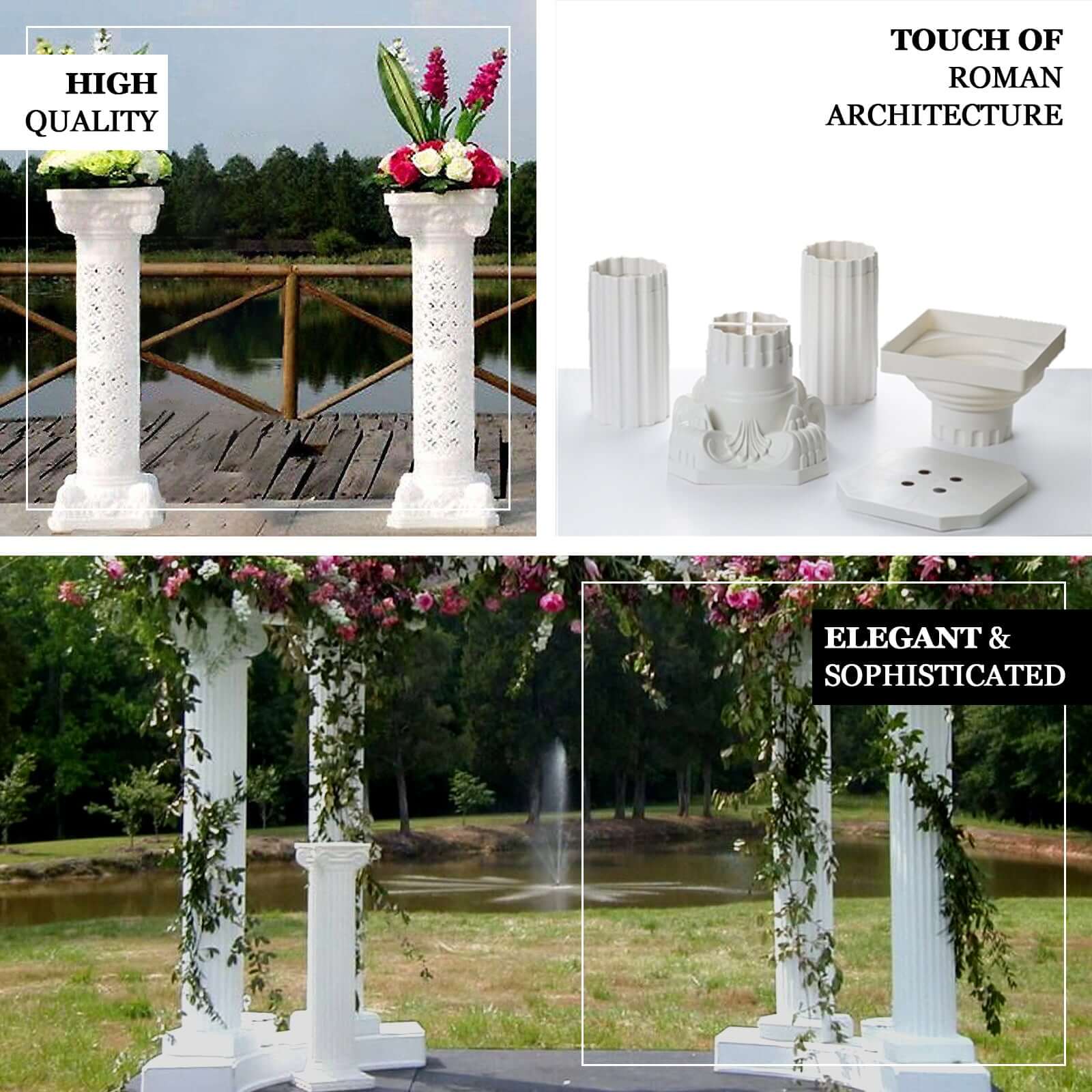 4 Pack White Height Adjustable Artistic Venetian Roman Wedding Inspired Pedestal Column Plant Stand - PVC 42" - Image 4