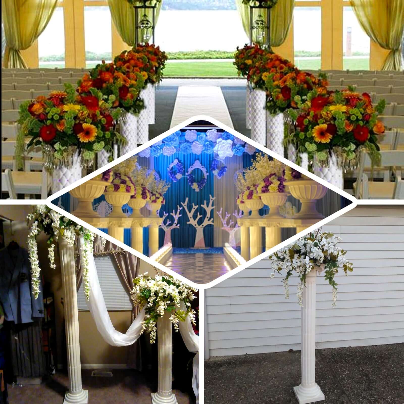 4 Pack White Height Adjustable Artistic Venetian Roman Wedding Inspired Pedestal Column Plant Stand - PVC 42" - Image 5