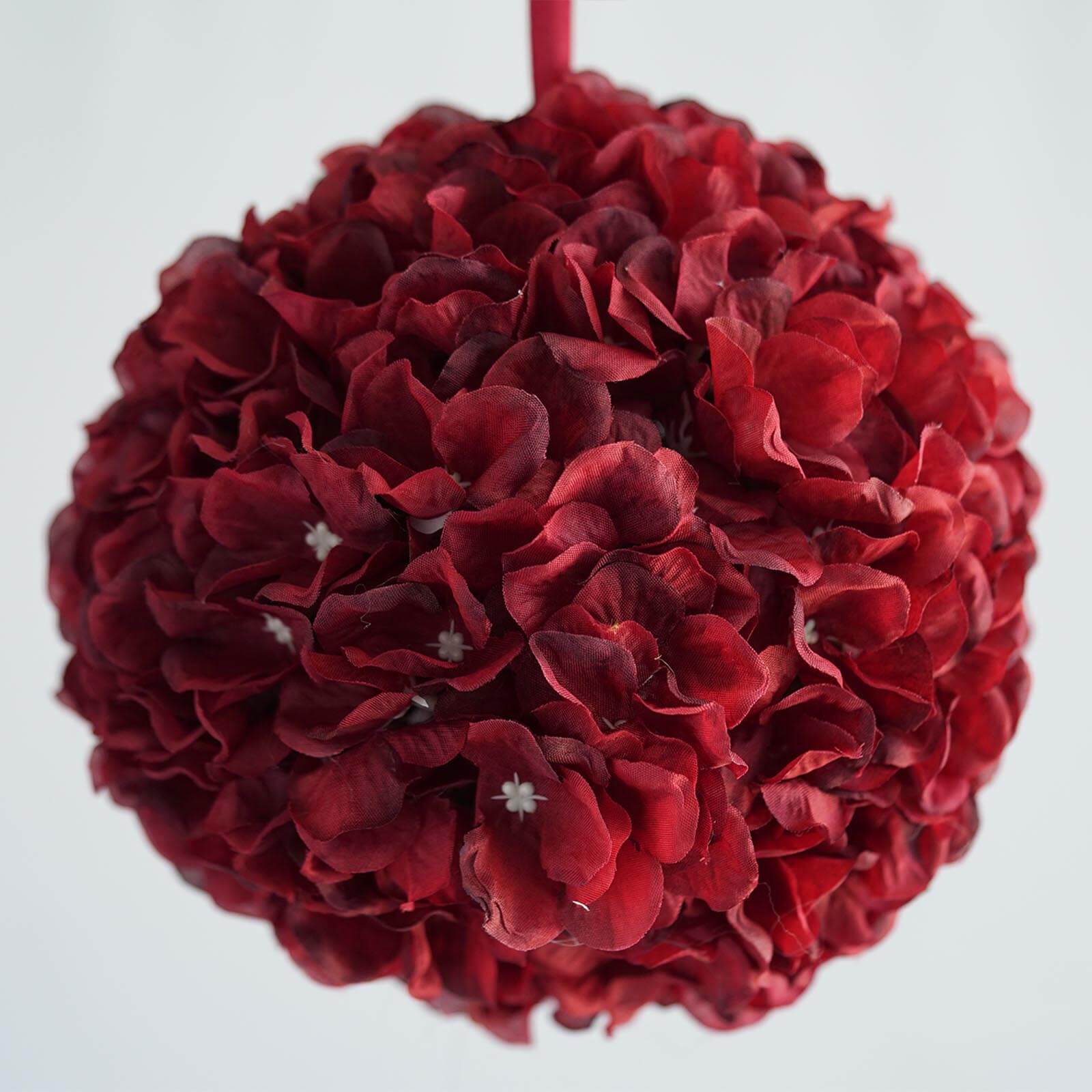 4 Pack Burgundy Artificial Silk Hydrangea Kissing Flower Balls 7" - Image 6