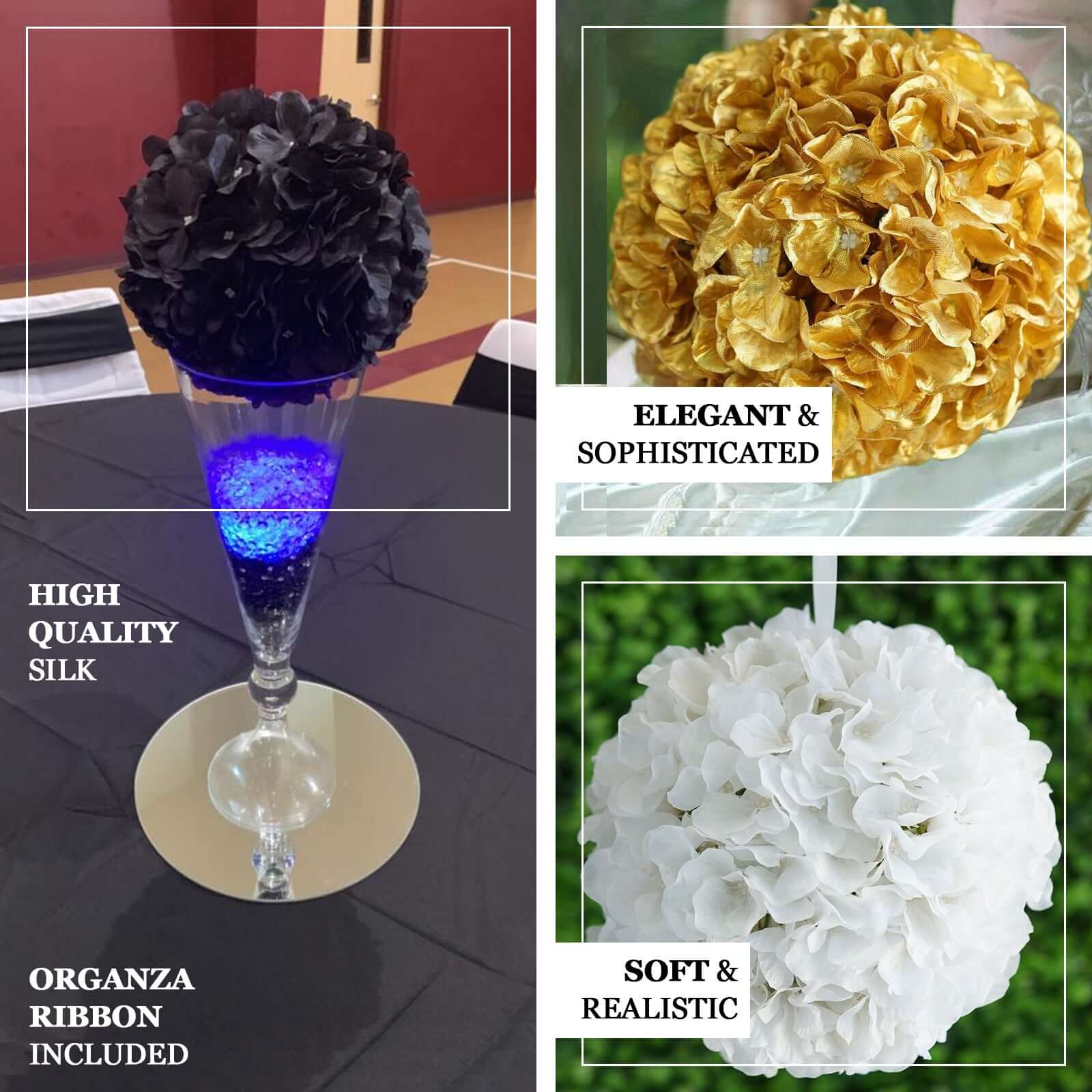 4 Pack Cream Artificial Silk Hydrangea Kissing Flower Balls 7" - Image 4