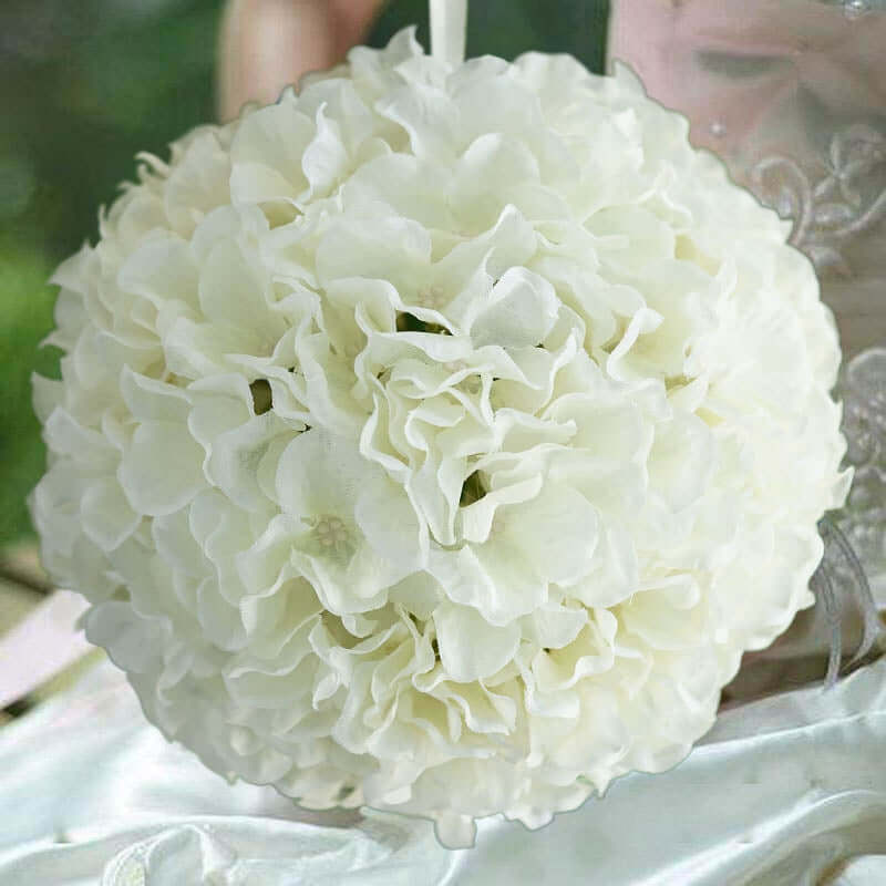 4 Pack Cream Artificial Silk Hydrangea Kissing Flower Balls 7" - Image 8